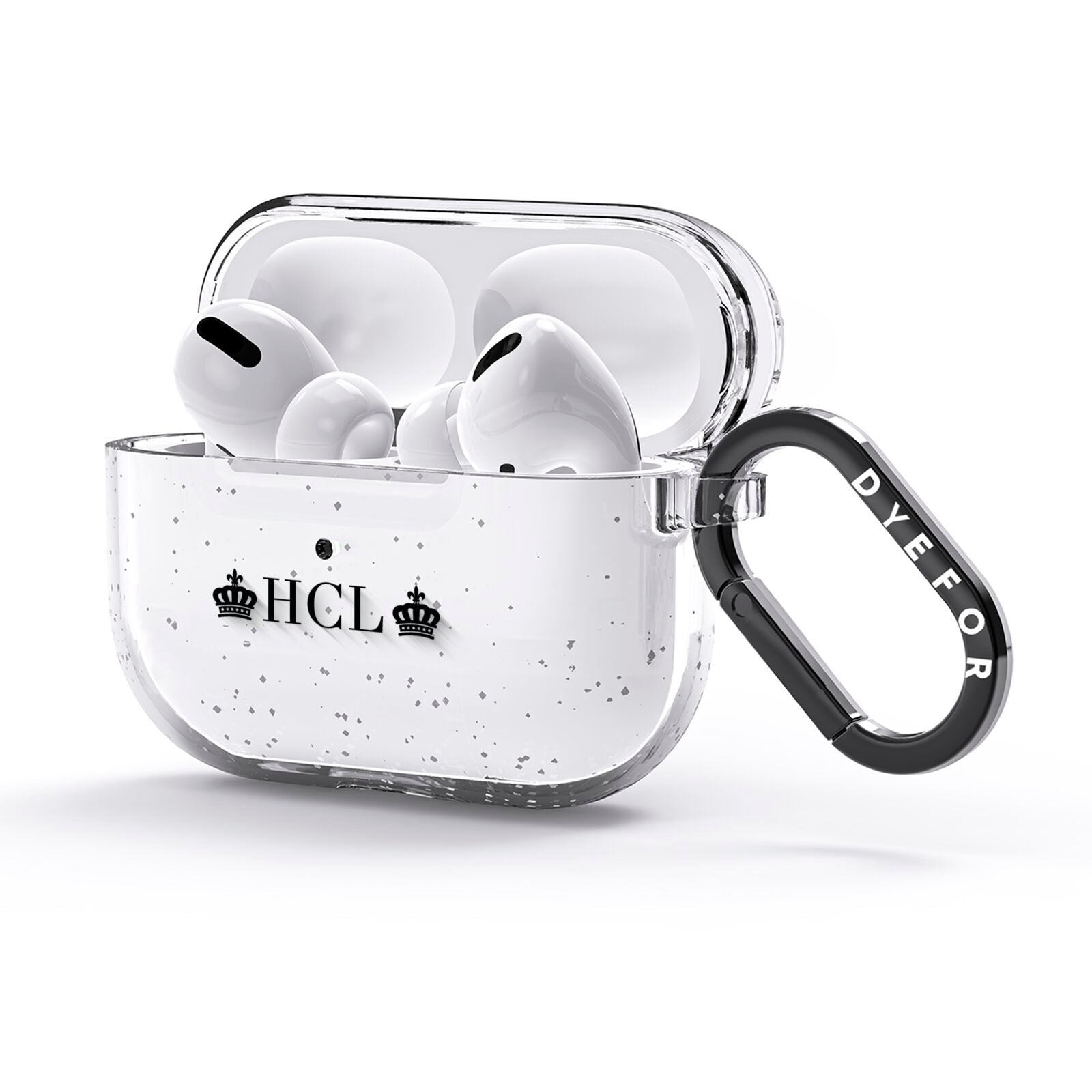 Personalised Black Initials 2 Crowns Clear AirPods Glitter Case 3rd Gen Side Image