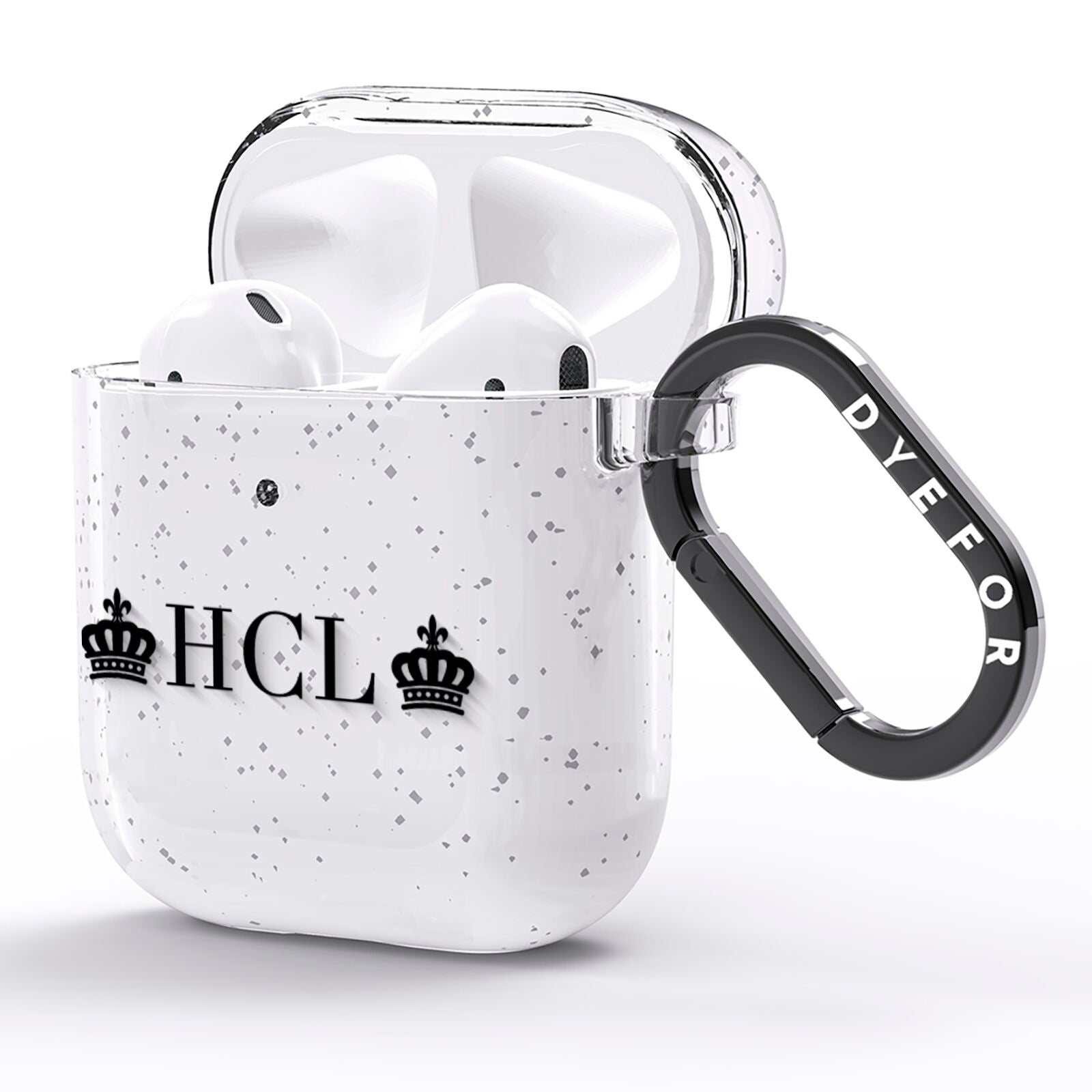 Personalised Black Initials 2 Crowns Clear AirPods Glitter Case Side Image