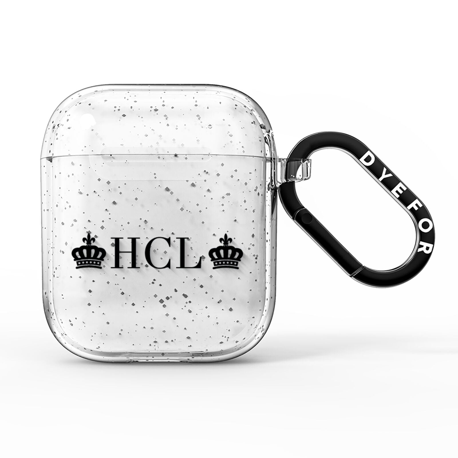 Personalised Black Initials 2 Crowns Clear AirPods Glitter Case