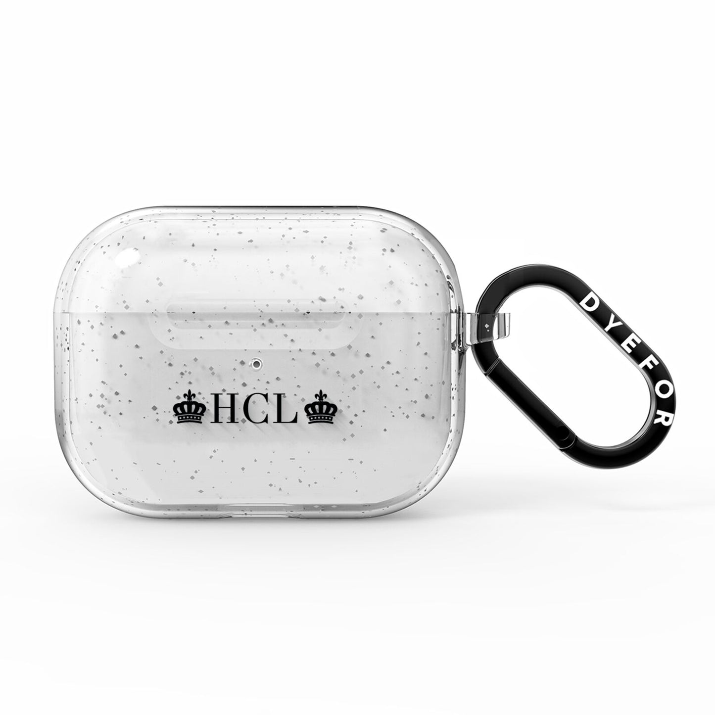 Personalised Black Initials 2 Crowns Clear AirPods Pro Glitter Case