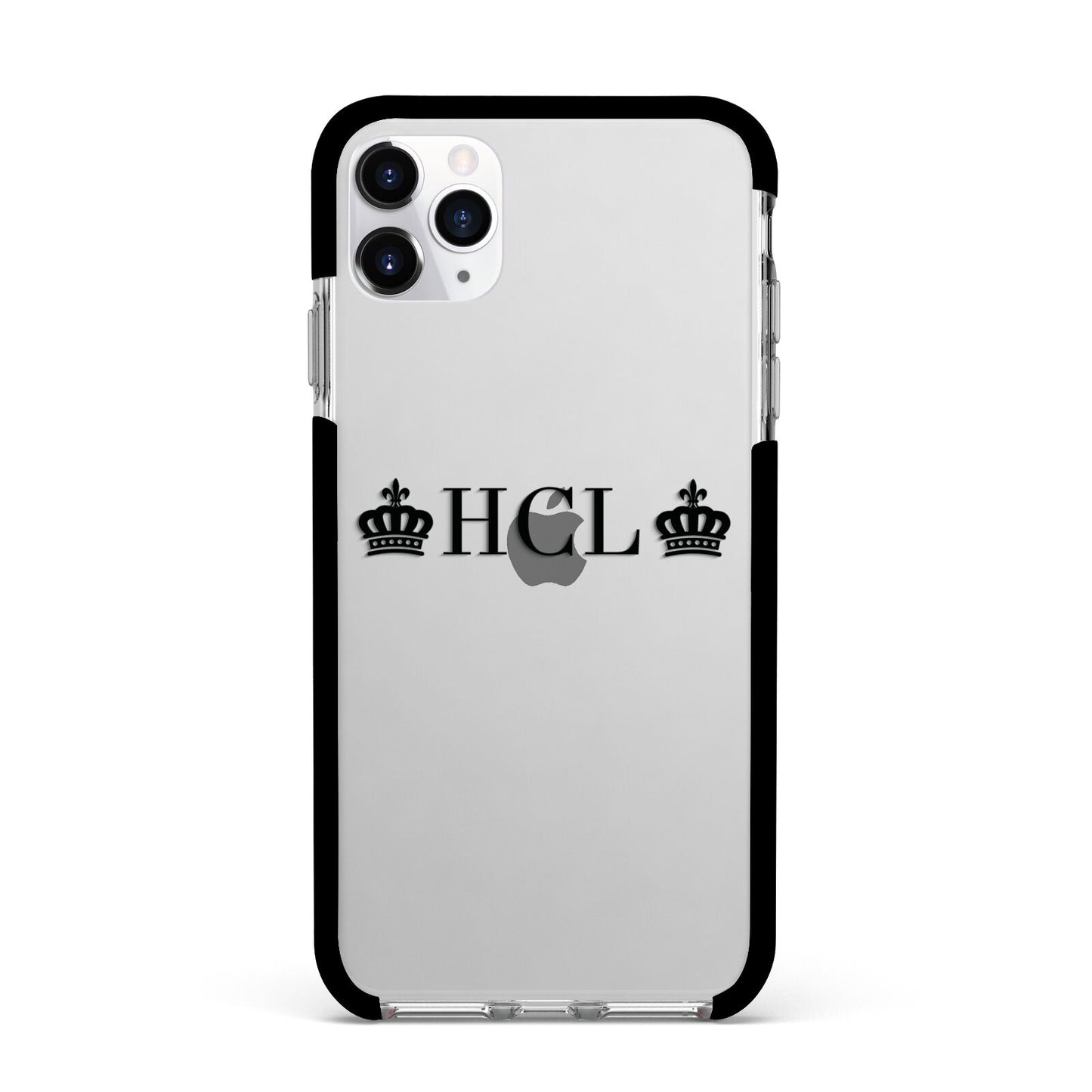 Personalised Black Initials 2 Crowns Clear Apple iPhone 11 Pro Max in Silver with Black Impact Case