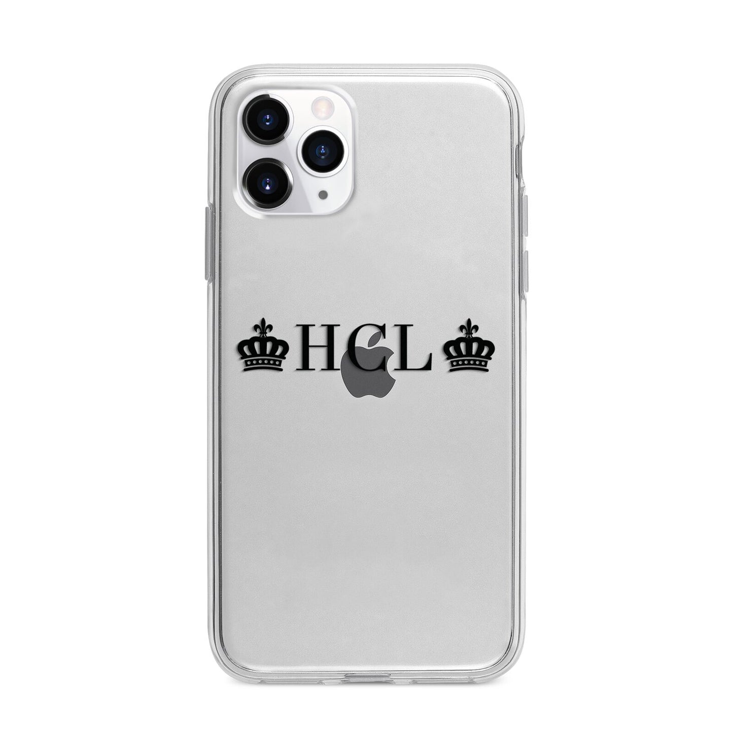 Personalised Black Initials 2 Crowns Clear Apple iPhone 11 Pro Max in Silver with Bumper Case