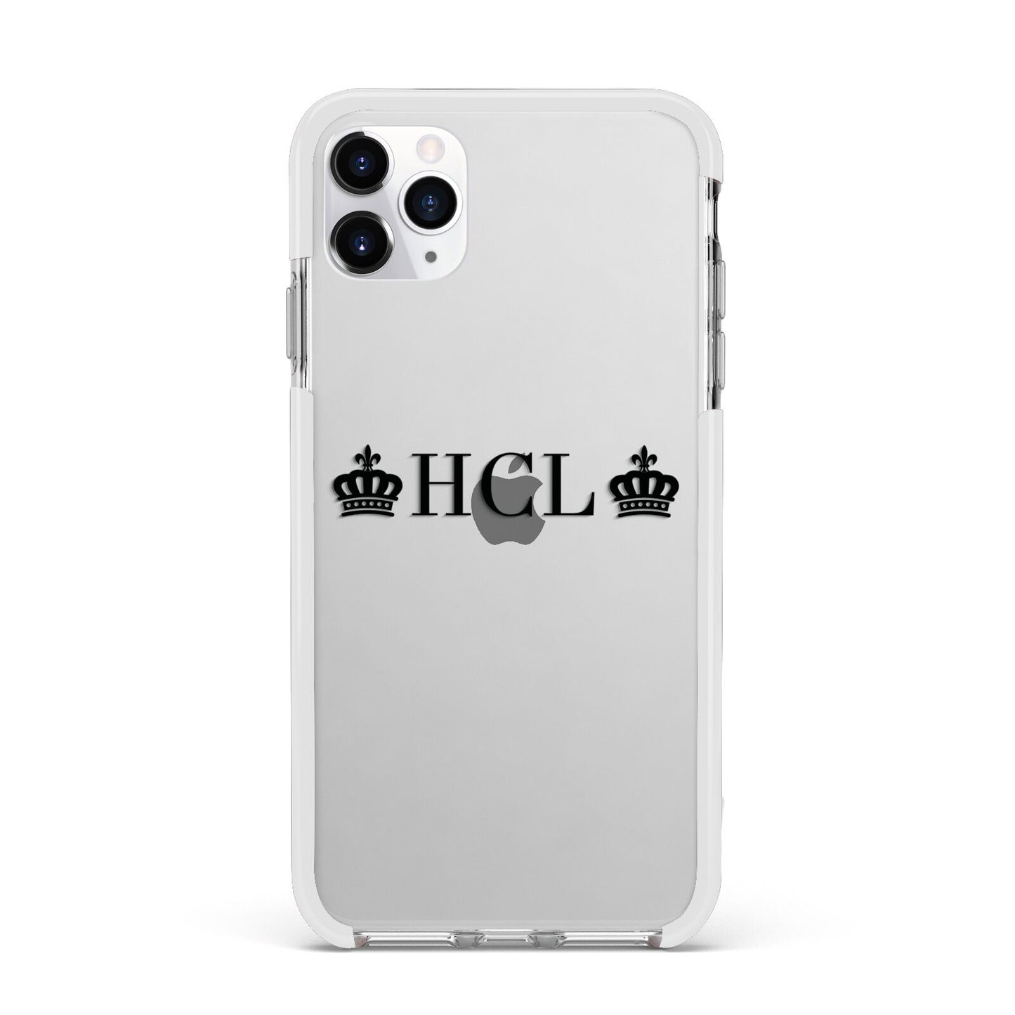 Personalised Black Initials 2 Crowns Clear Apple iPhone 11 Pro Max in Silver with White Impact Case