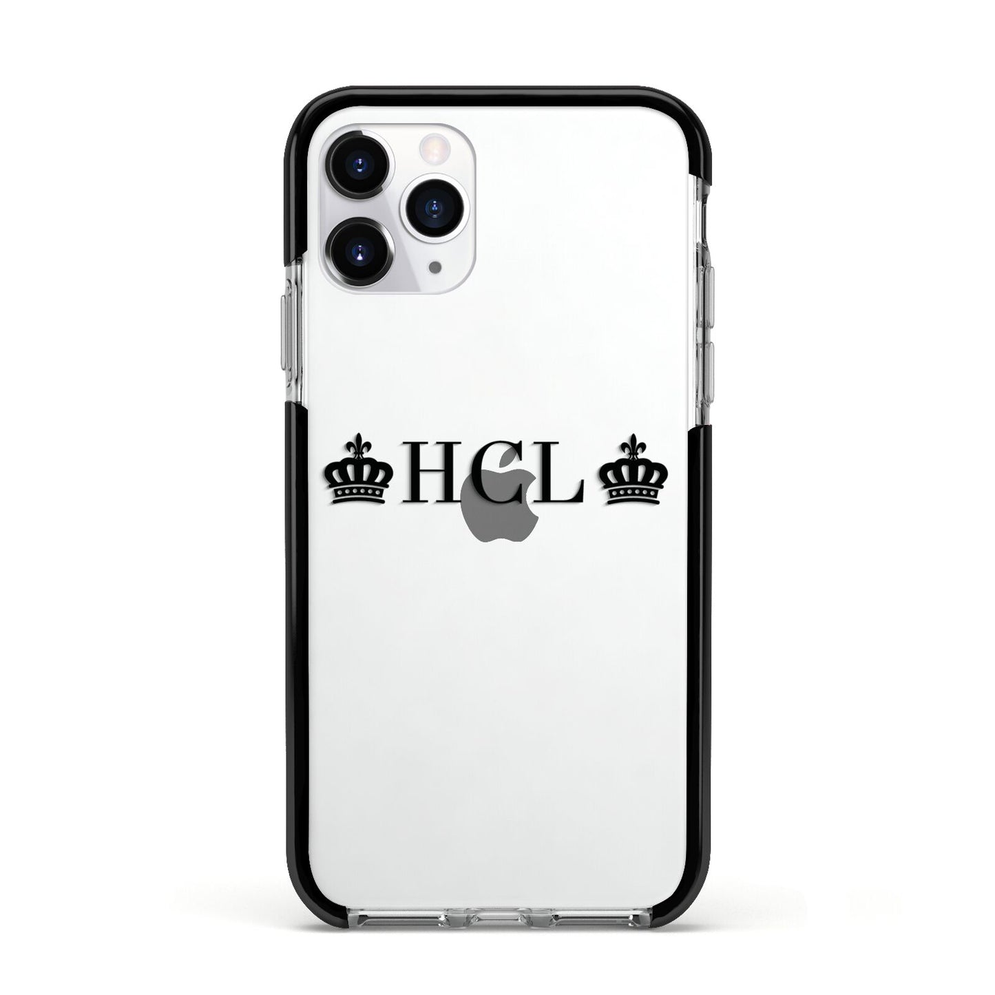 Personalised Black Initials 2 Crowns Clear Apple iPhone 11 Pro in Silver with Black Impact Case