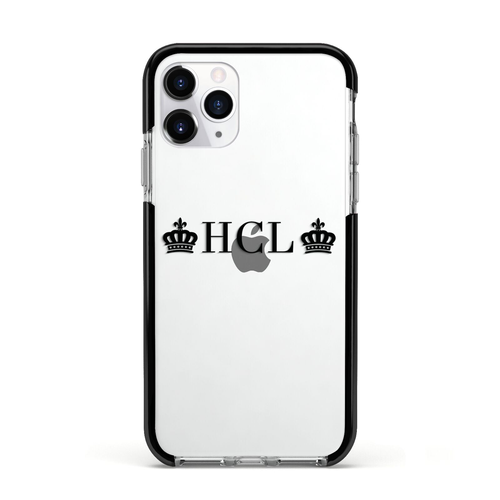 Personalised Black Initials 2 Crowns Clear Apple iPhone 11 Pro in Silver with Black Impact Case