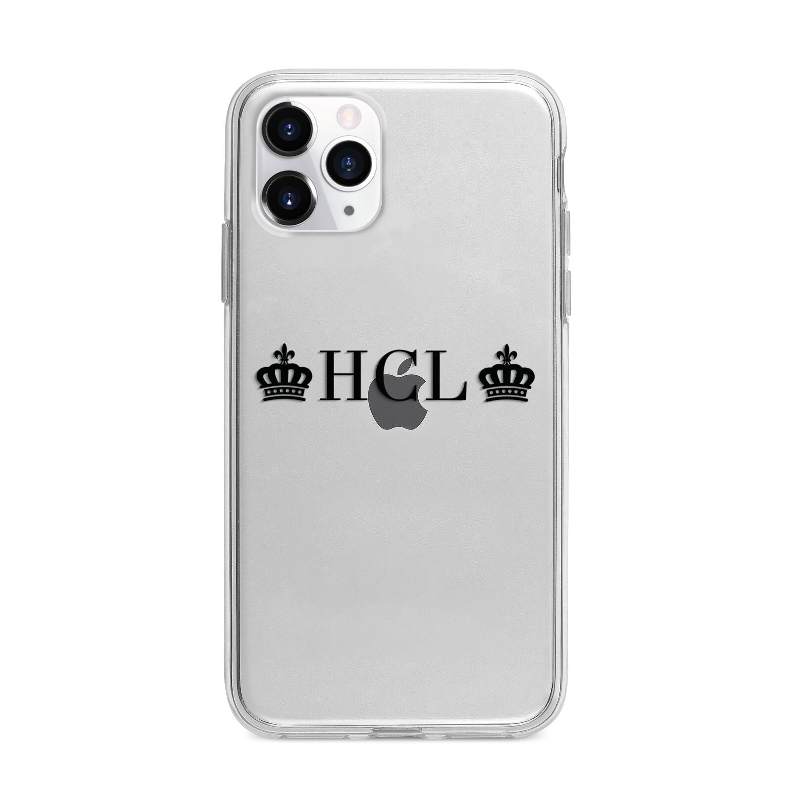 Personalised Black Initials 2 Crowns Clear Apple iPhone 11 Pro in Silver with Bumper Case