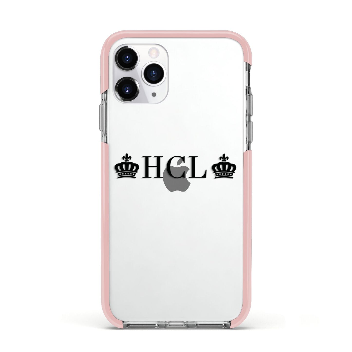 Personalised Black Initials 2 Crowns Clear Apple iPhone 11 Pro in Silver with Pink Impact Case