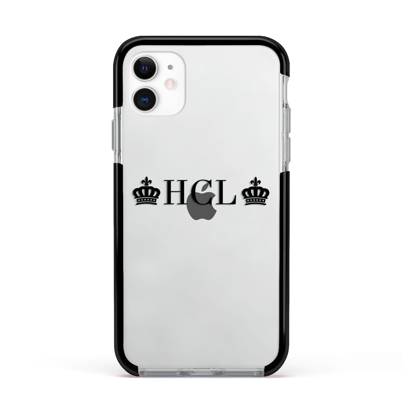 Personalised Black Initials 2 Crowns Clear Apple iPhone 11 in White with Black Impact Case