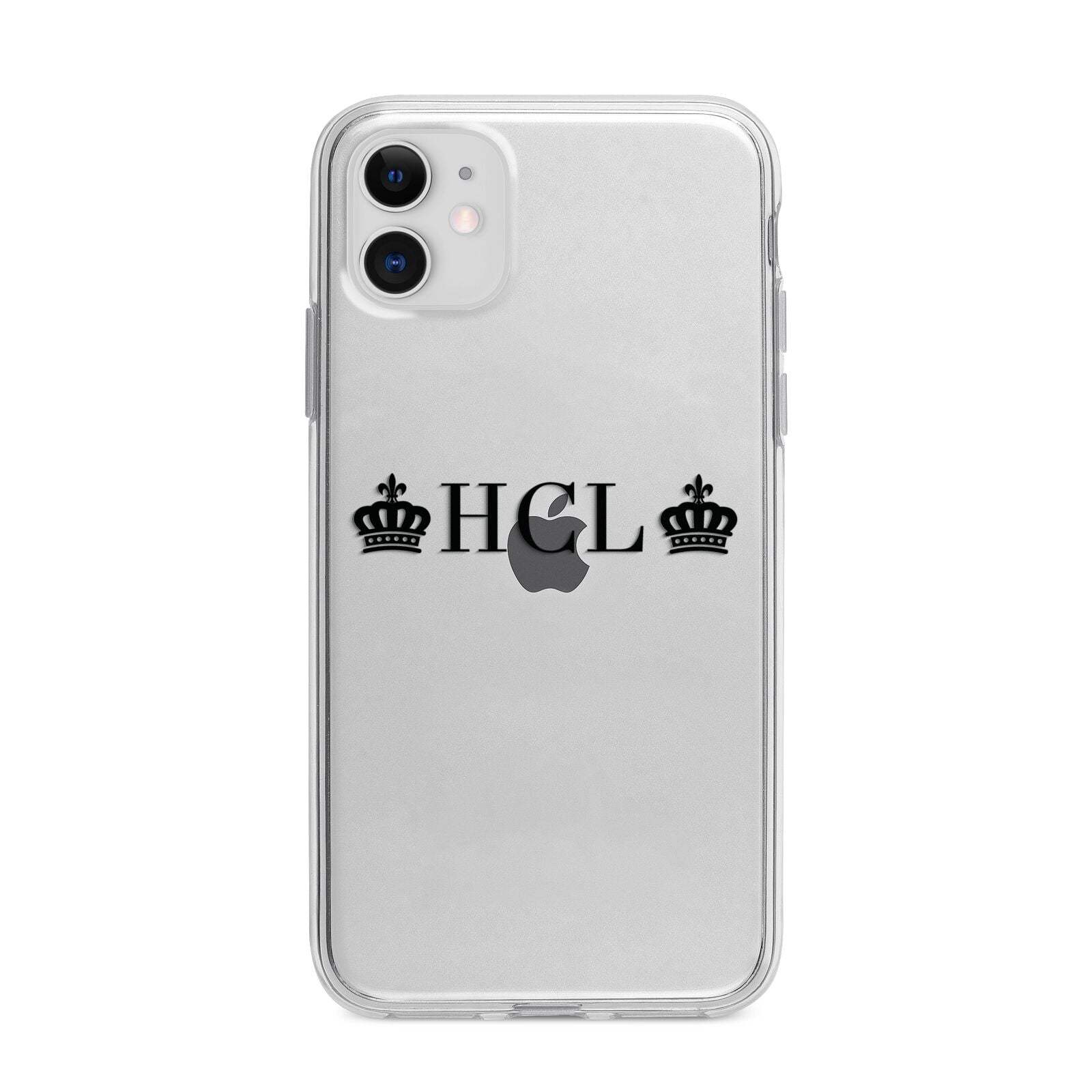 Personalised Black Initials 2 Crowns Clear Apple iPhone 11 in White with Bumper Case