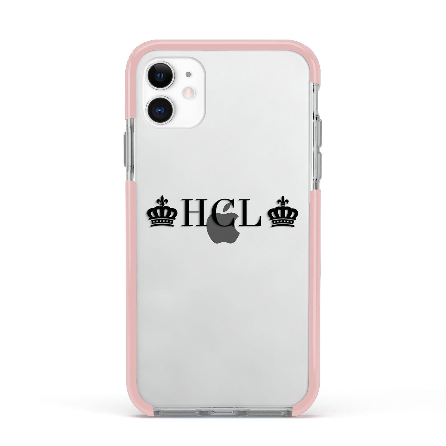 Personalised Black Initials 2 Crowns Clear Apple iPhone 11 in White with Pink Impact Case