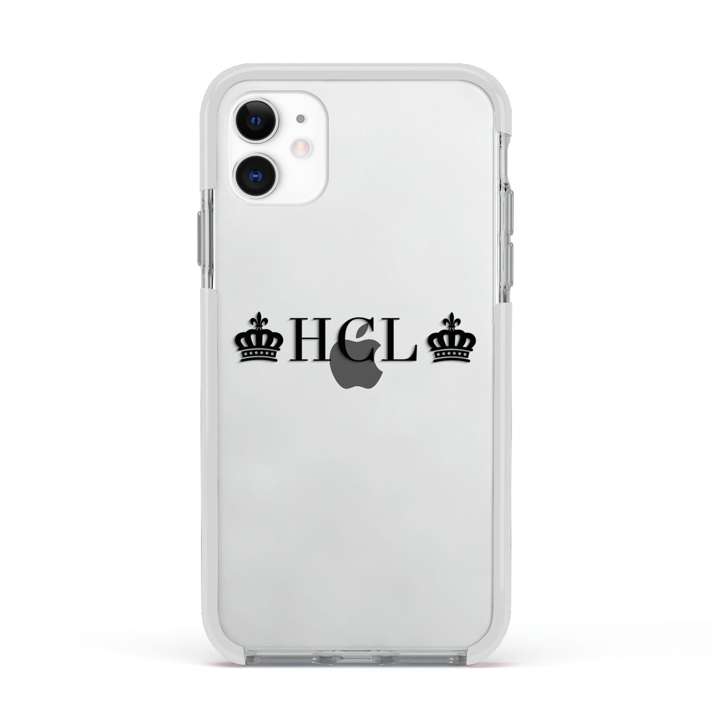 Personalised Black Initials 2 Crowns Clear Apple iPhone 11 in White with White Impact Case