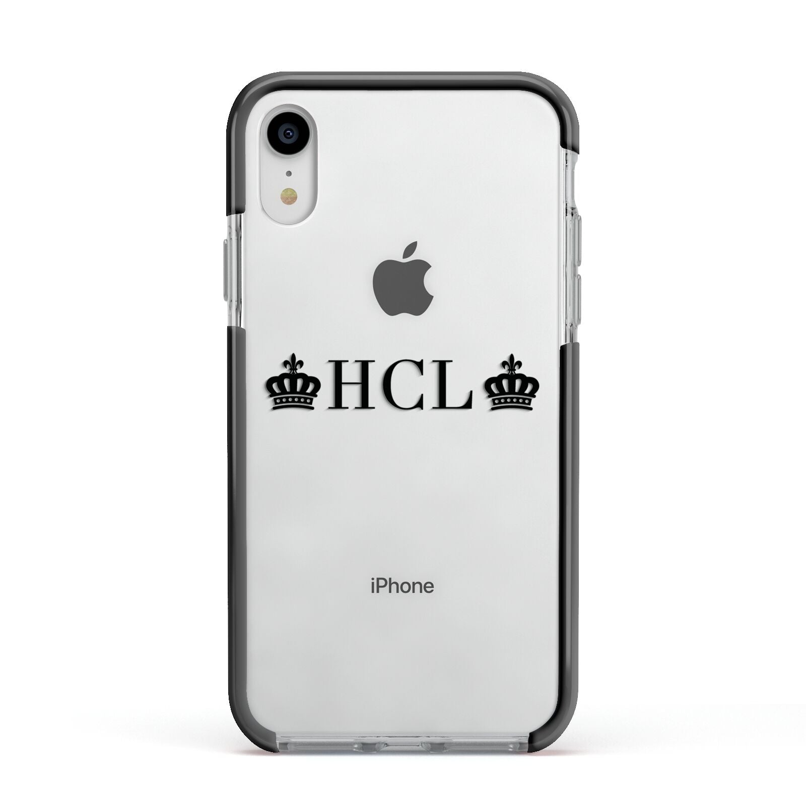 Personalised Black Initials 2 Crowns Clear Apple iPhone XR Impact Case Black Edge on Silver Phone