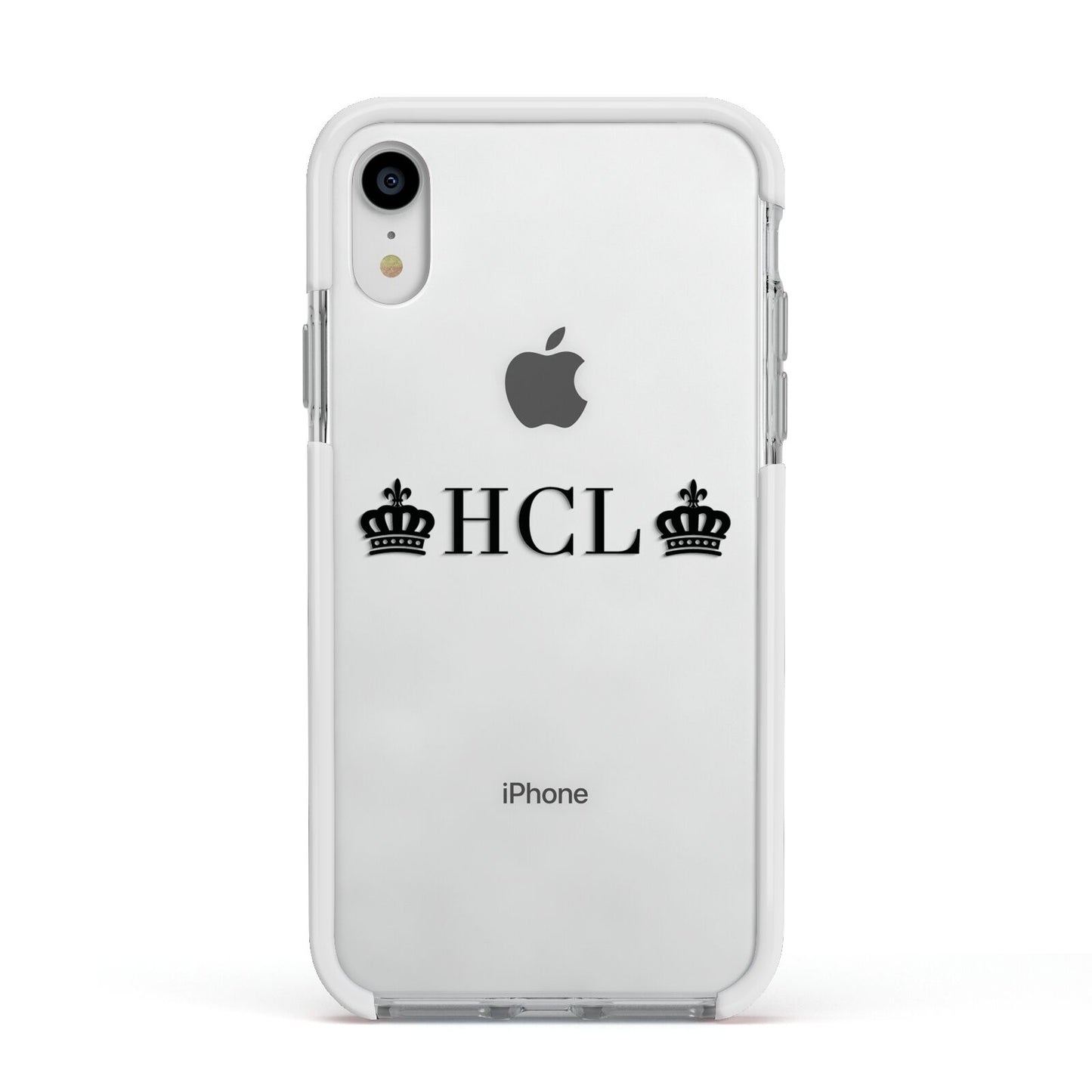 Personalised Black Initials 2 Crowns Clear Apple iPhone XR Impact Case White Edge on Silver Phone