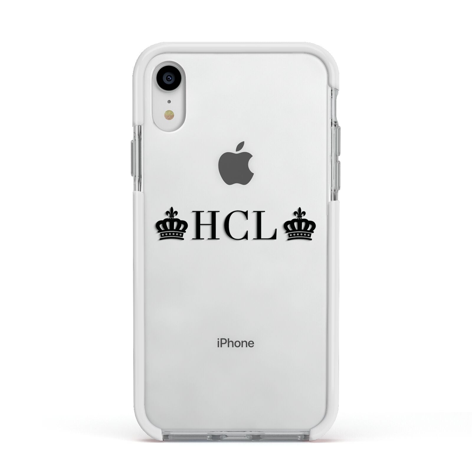 Personalised Black Initials 2 Crowns Clear Apple iPhone XR Impact Case White Edge on Silver Phone