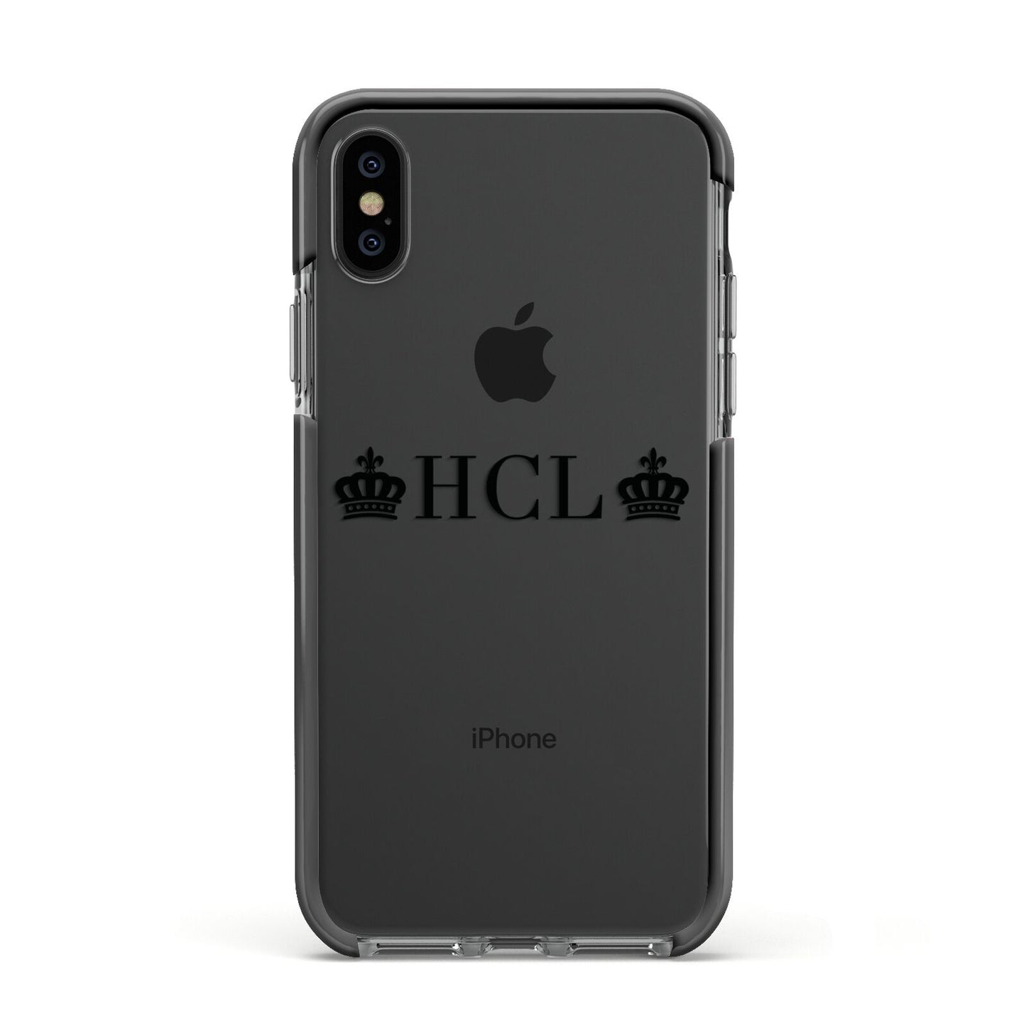 Personalised Black Initials 2 Crowns Clear Apple iPhone Xs Impact Case Black Edge on Black Phone