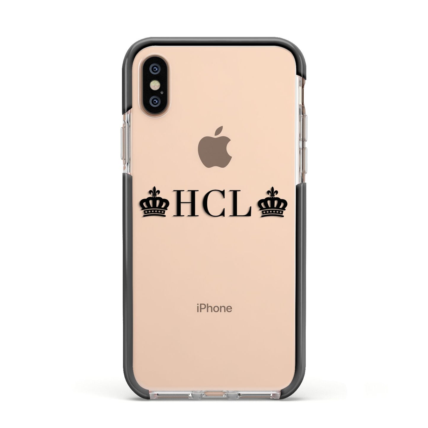 Personalised Black Initials 2 Crowns Clear Apple iPhone Xs Impact Case Black Edge on Gold Phone