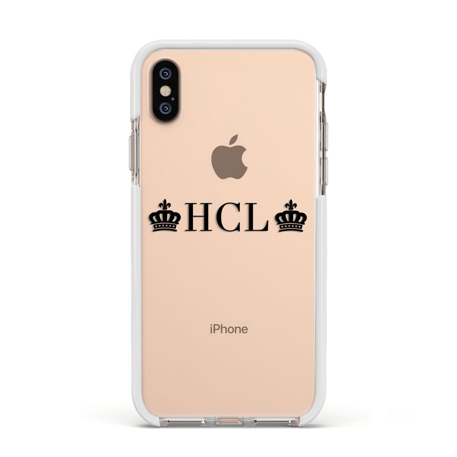 Personalised Black Initials 2 Crowns Clear Apple iPhone Xs Impact Case White Edge on Gold Phone