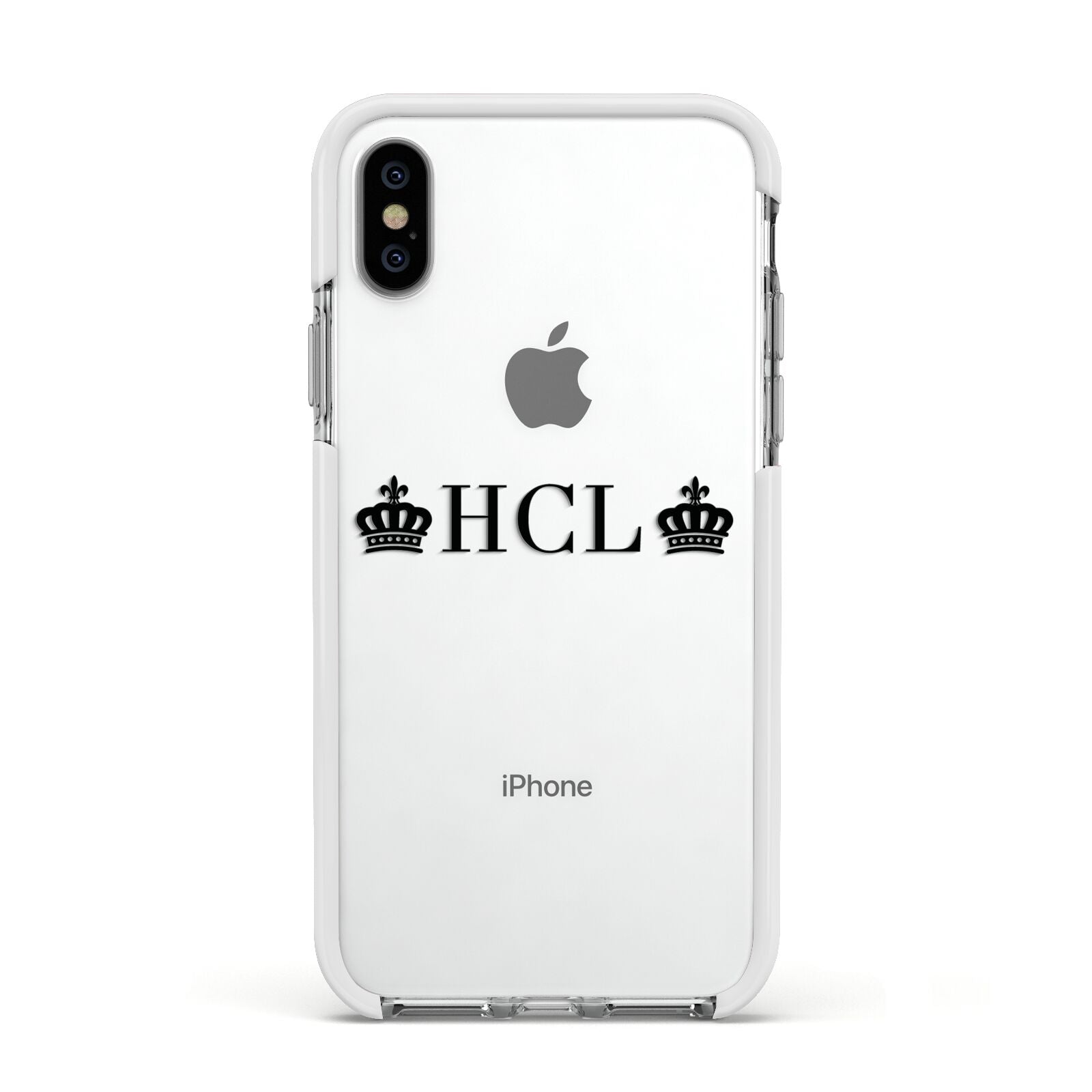 Personalised Black Initials 2 Crowns Clear Apple iPhone Xs Impact Case White Edge on Silver Phone