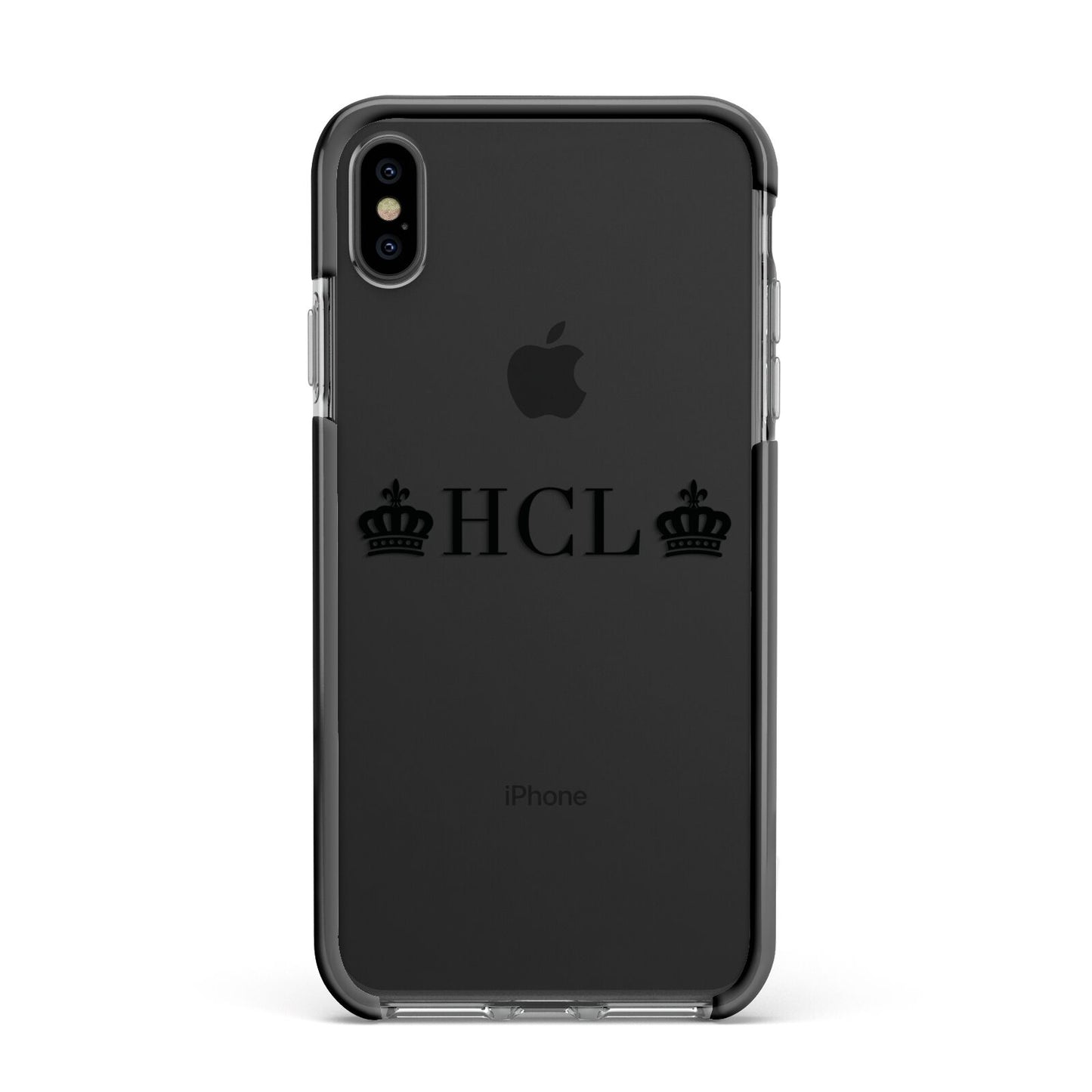 Personalised Black Initials 2 Crowns Clear Apple iPhone Xs Max Impact Case Black Edge on Black Phone