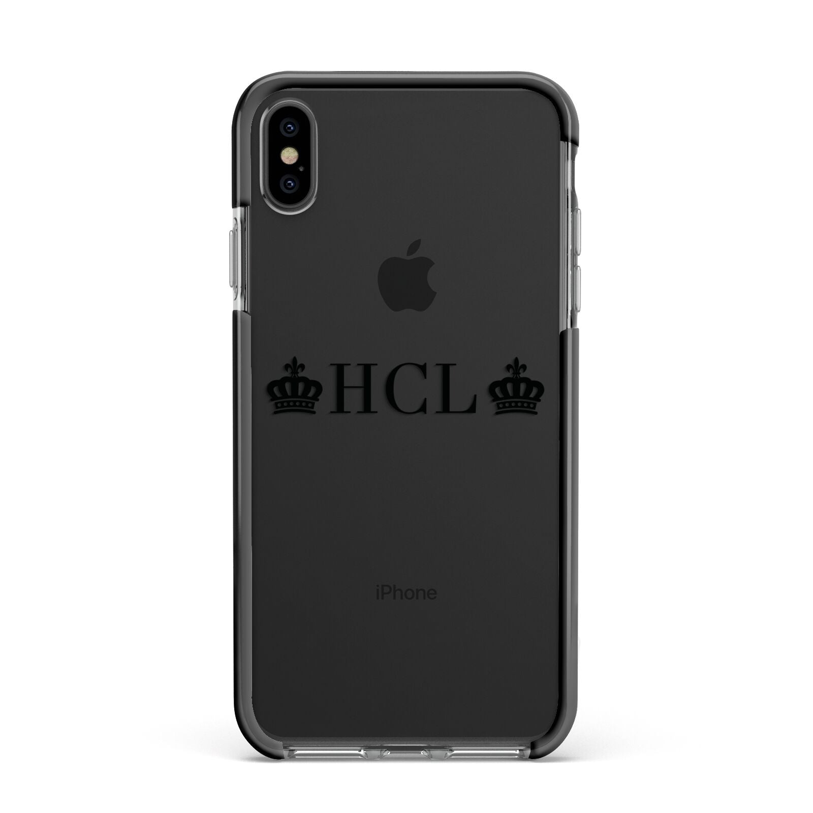 Personalised Black Initials 2 Crowns Clear Apple iPhone Xs Max Impact Case Black Edge on Black Phone