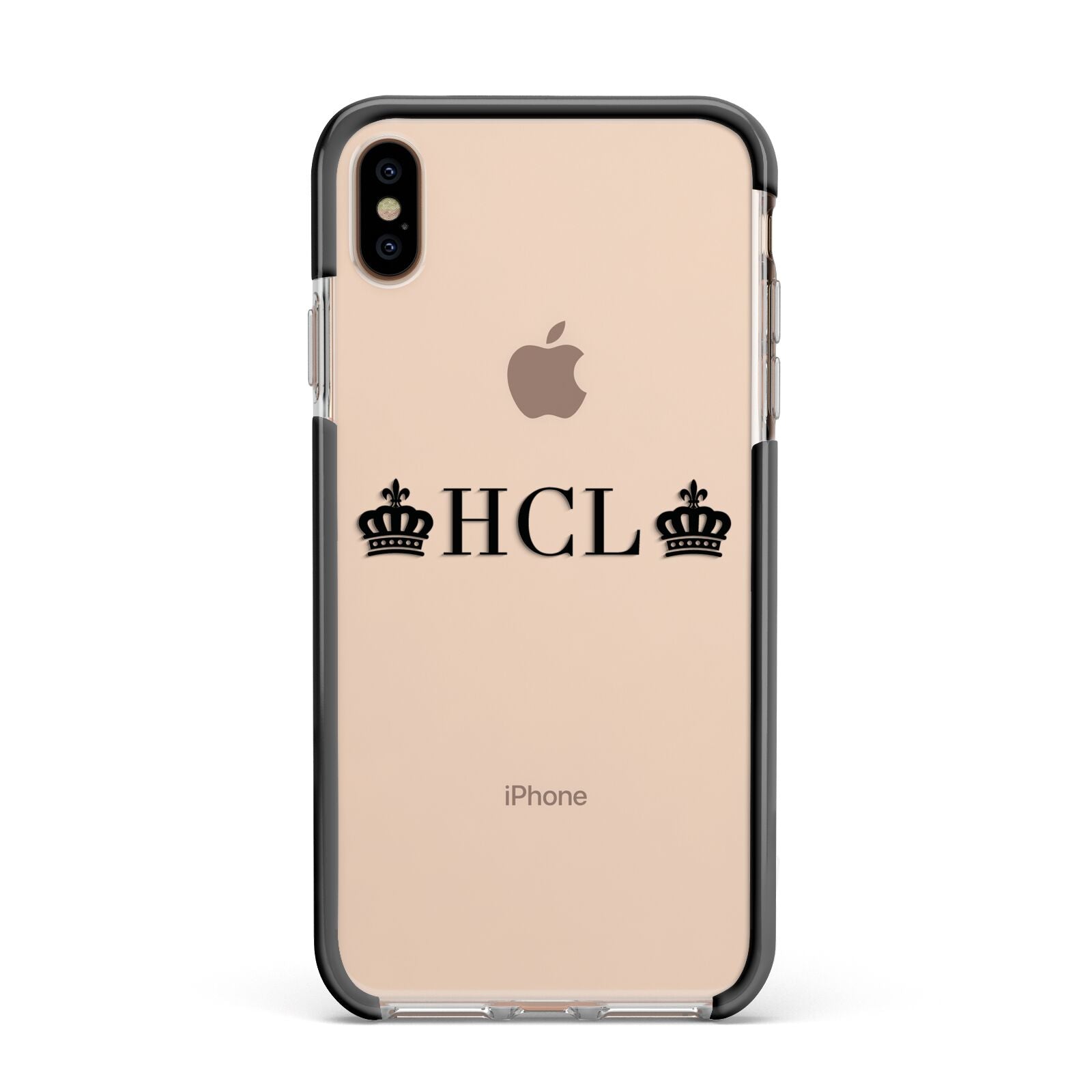 Personalised Black Initials 2 Crowns Clear Apple iPhone Xs Max Impact Case Black Edge on Gold Phone