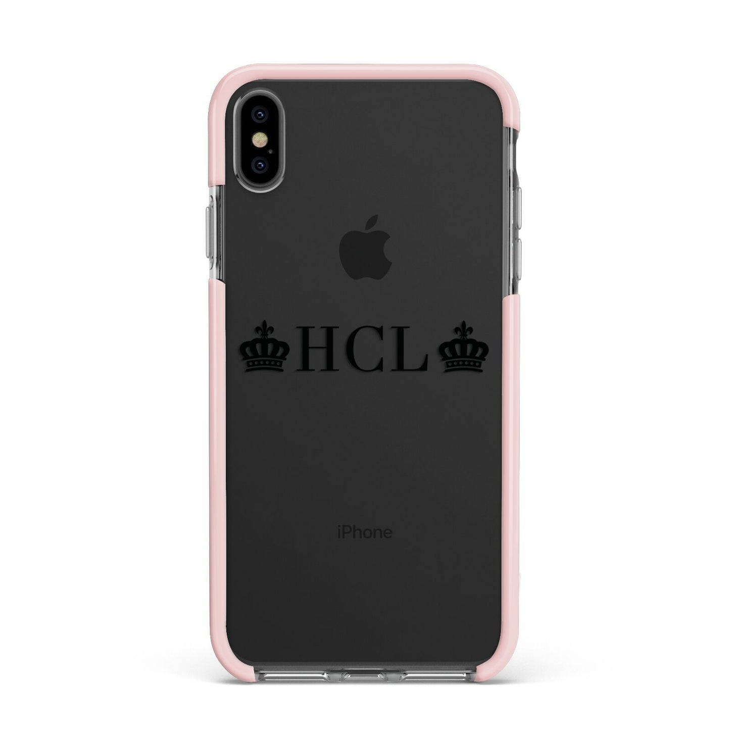 Personalised Black Initials 2 Crowns Clear Apple iPhone Xs Max Impact Case Pink Edge on Black Phone