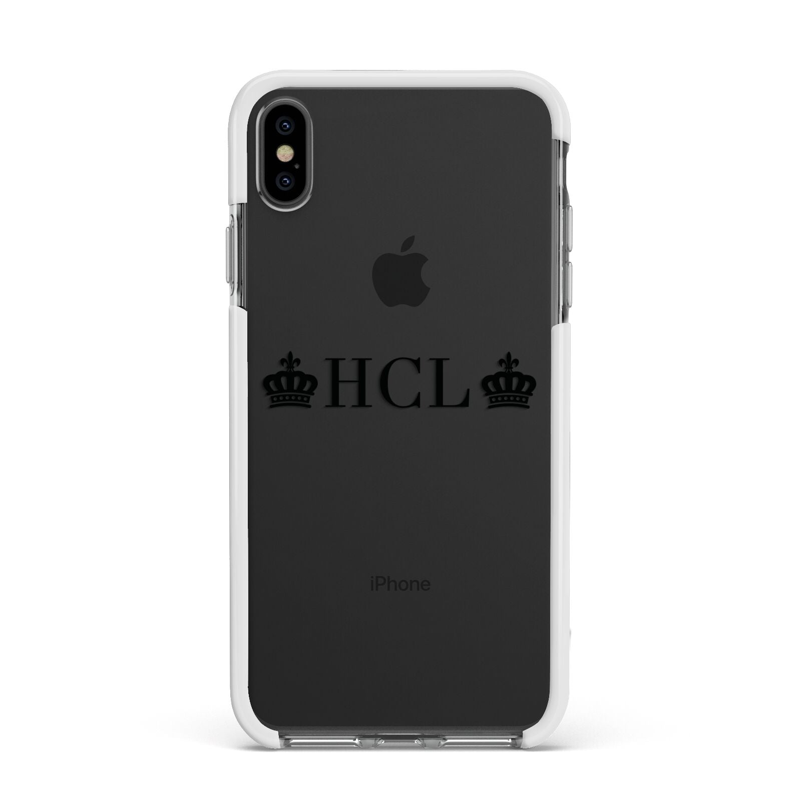 Personalised Black Initials 2 Crowns Clear Apple iPhone Xs Max Impact Case White Edge on Black Phone