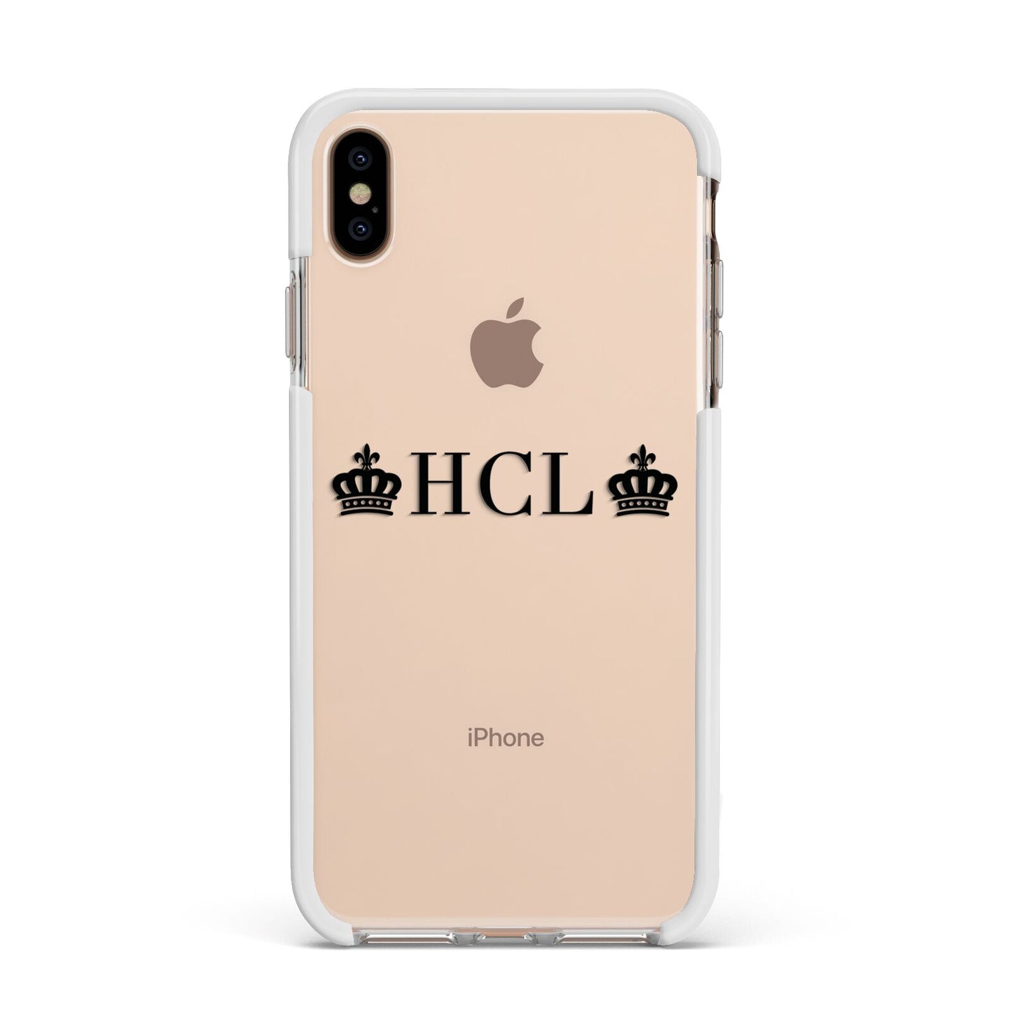 Personalised Black Initials 2 Crowns Clear Apple iPhone Xs Max Impact Case White Edge on Gold Phone