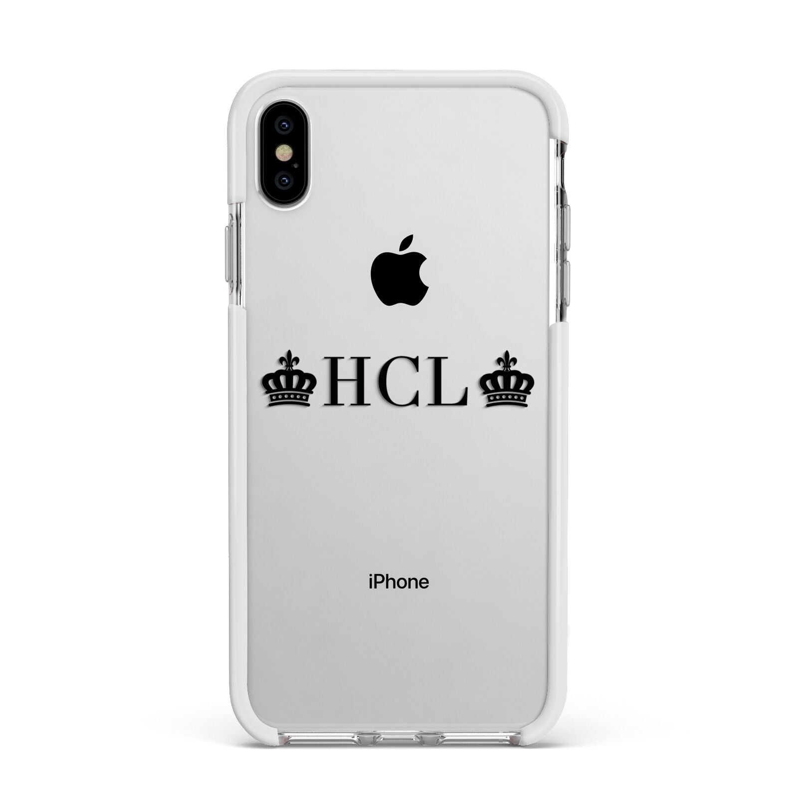 Personalised Black Initials 2 Crowns Clear Apple iPhone Xs Max Impact Case White Edge on Silver Phone