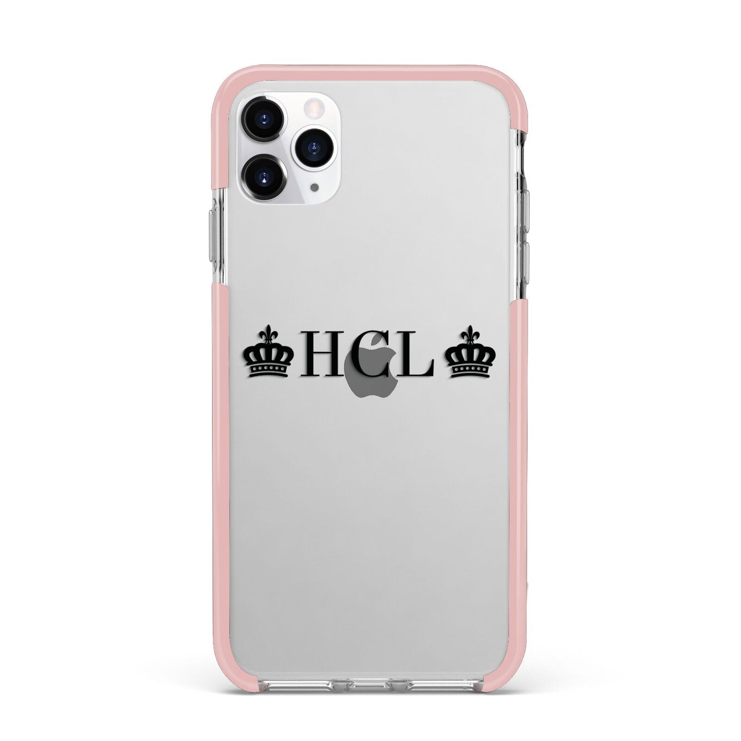 Personalised Black Initials 2 Crowns Clear iPhone 11 Pro Max Impact Pink Edge Case