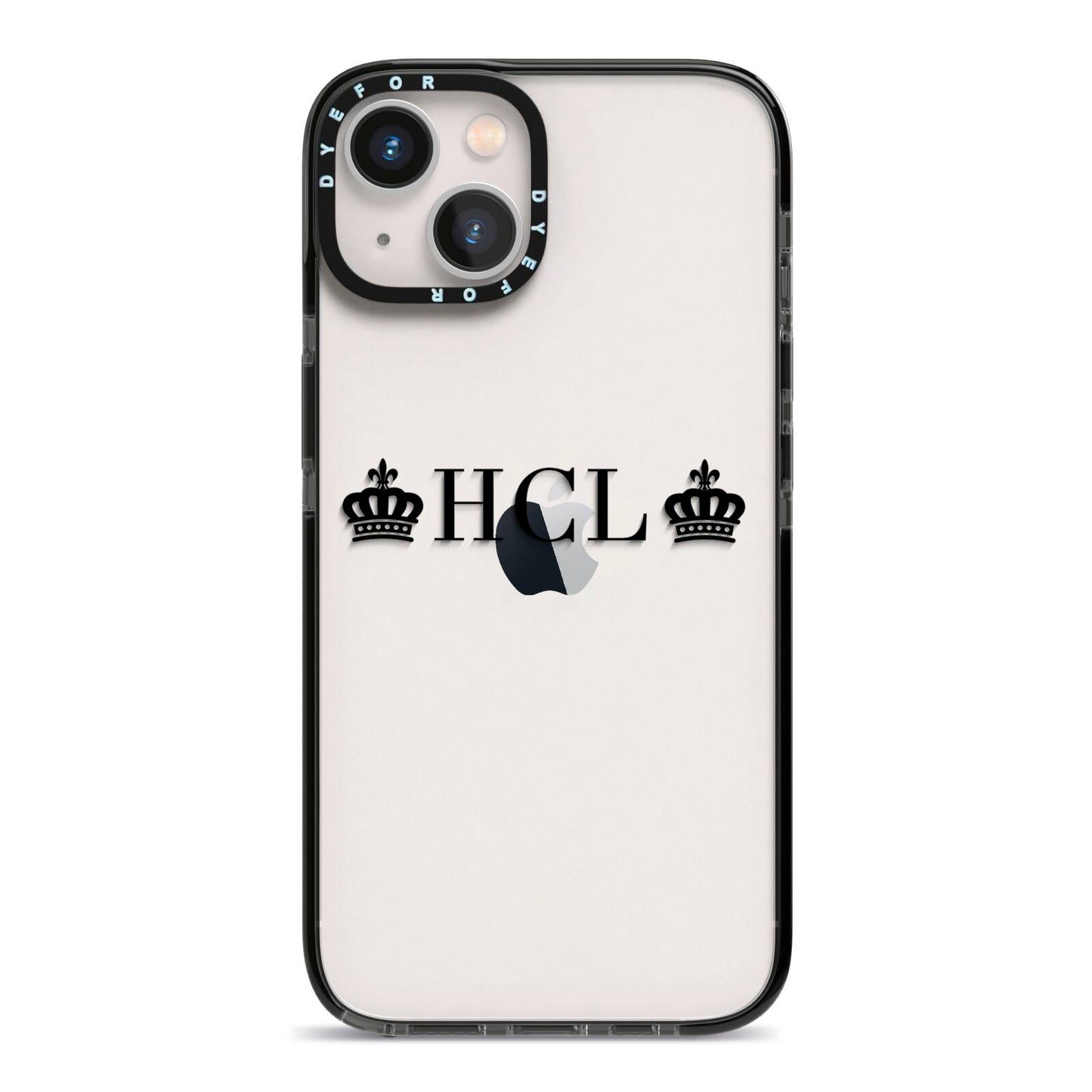 Personalised Black Initials 2 Crowns Clear iPhone 13 Black Impact Case on Silver phone