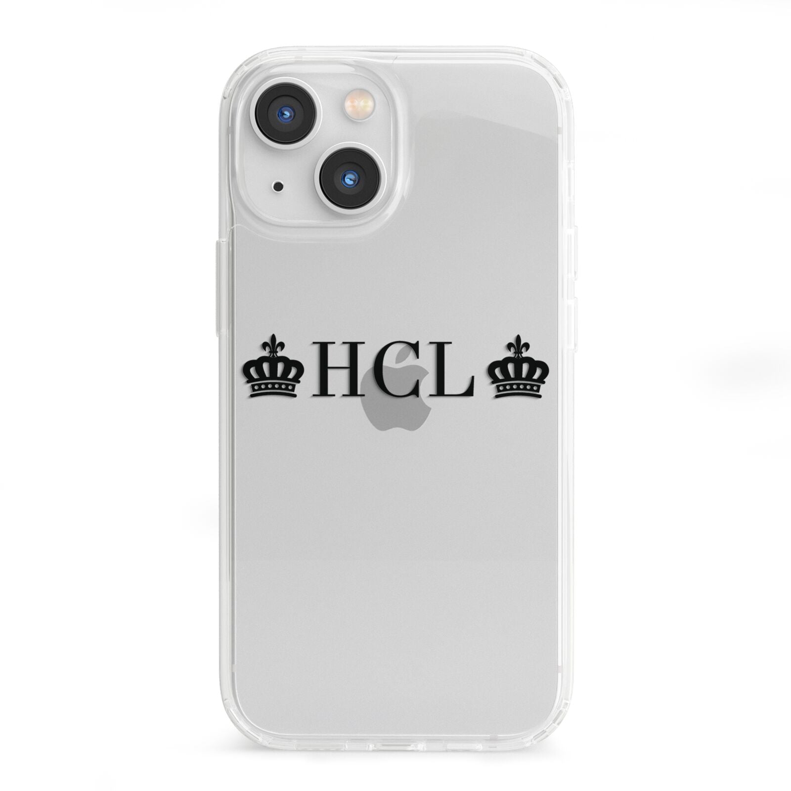 Personalised Black Initials 2 Crowns Clear iPhone 13 Mini Clear Bumper Case