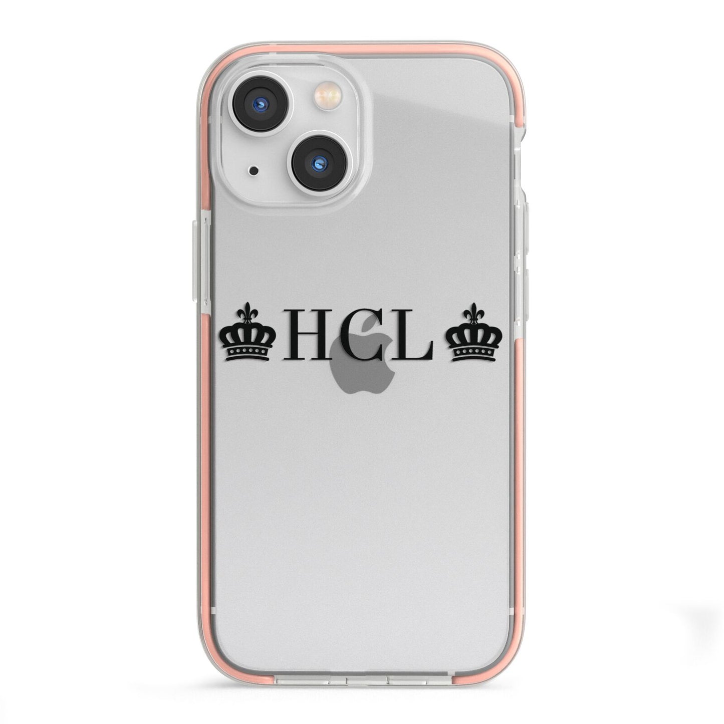 Personalised Black Initials 2 Crowns Clear iPhone 13 Mini TPU Impact Case with Pink Edges