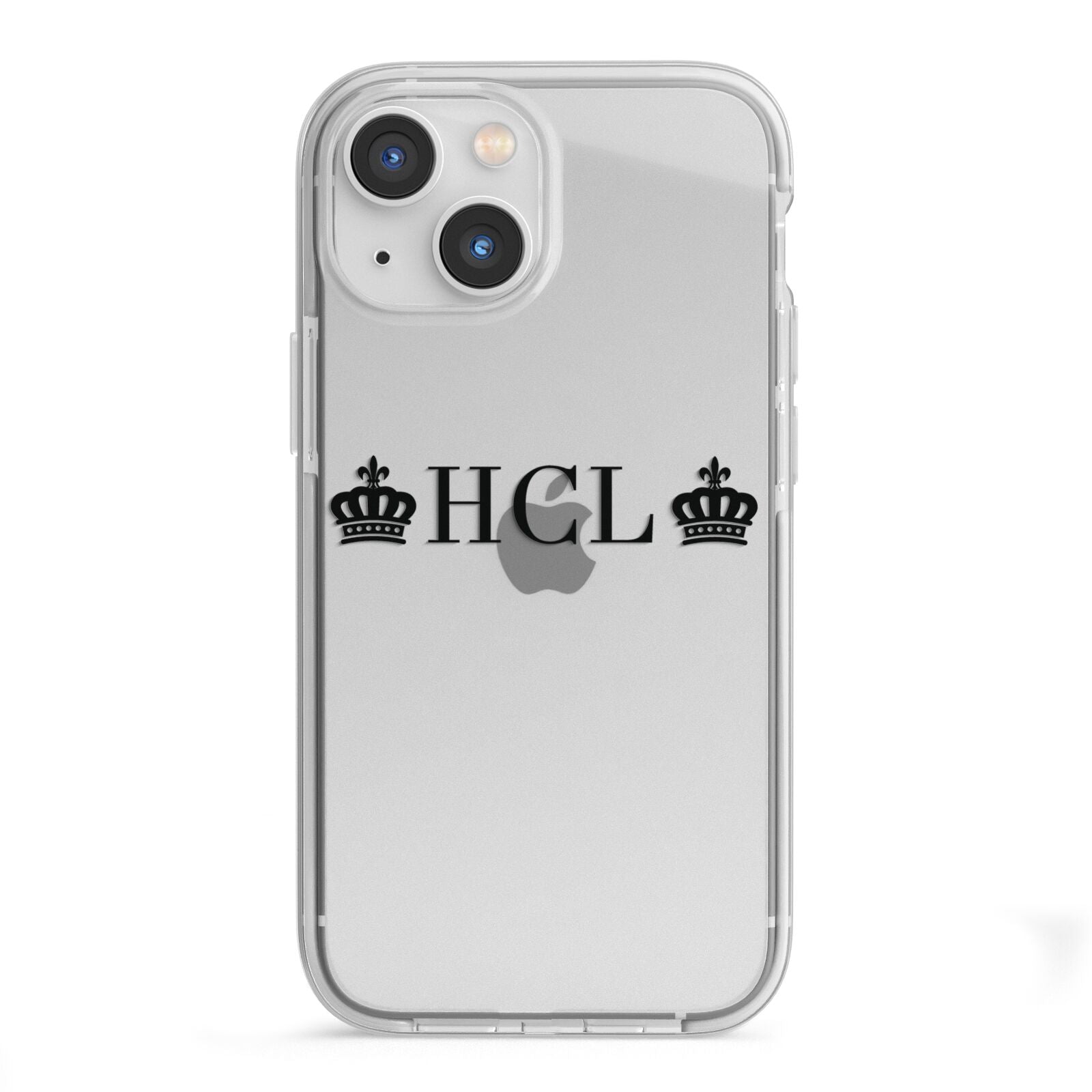 Personalised Black Initials 2 Crowns Clear iPhone 13 Mini TPU Impact Case with White Edges