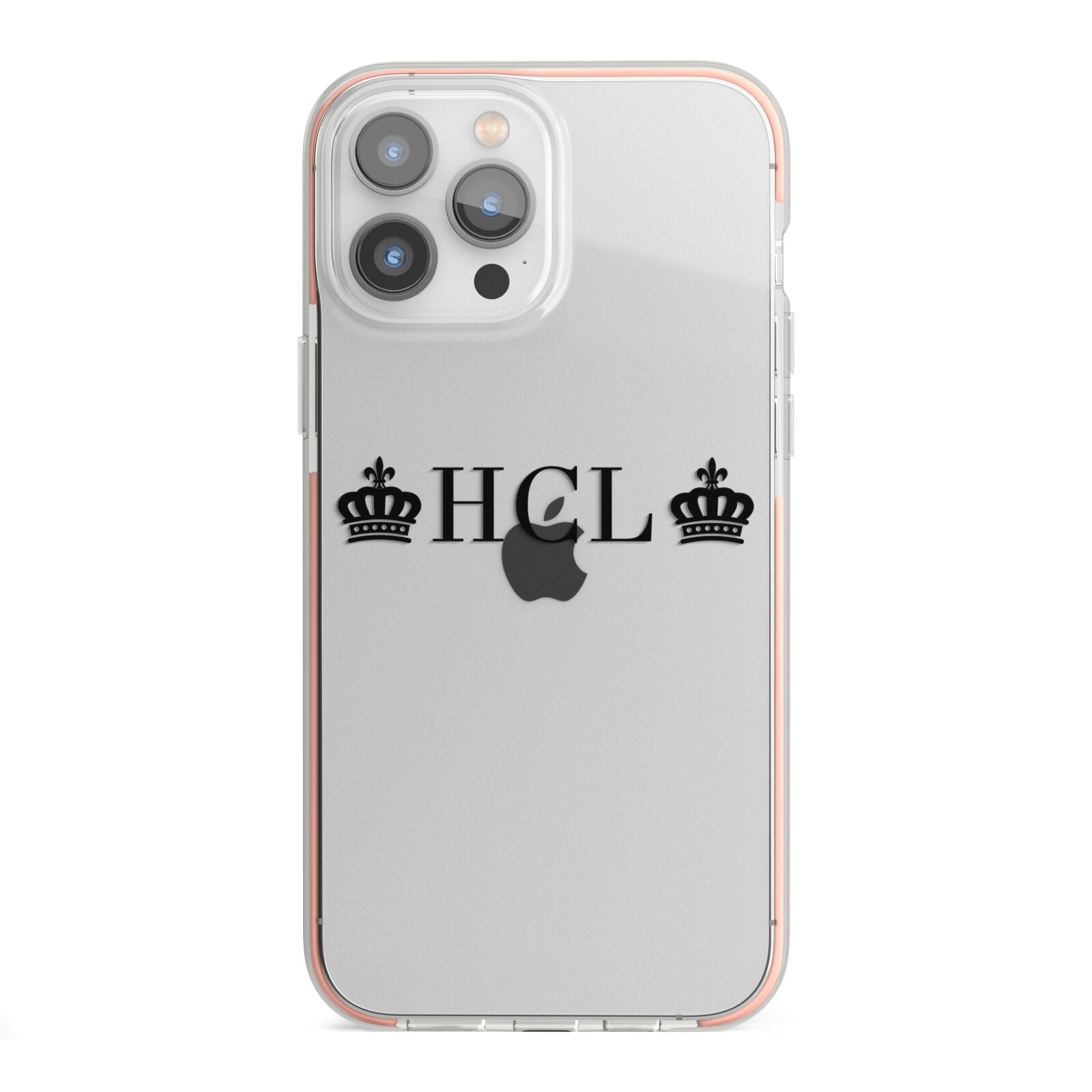 Personalised Black Initials 2 Crowns Clear iPhone 13 Pro Max TPU Impact Case with Pink Edges