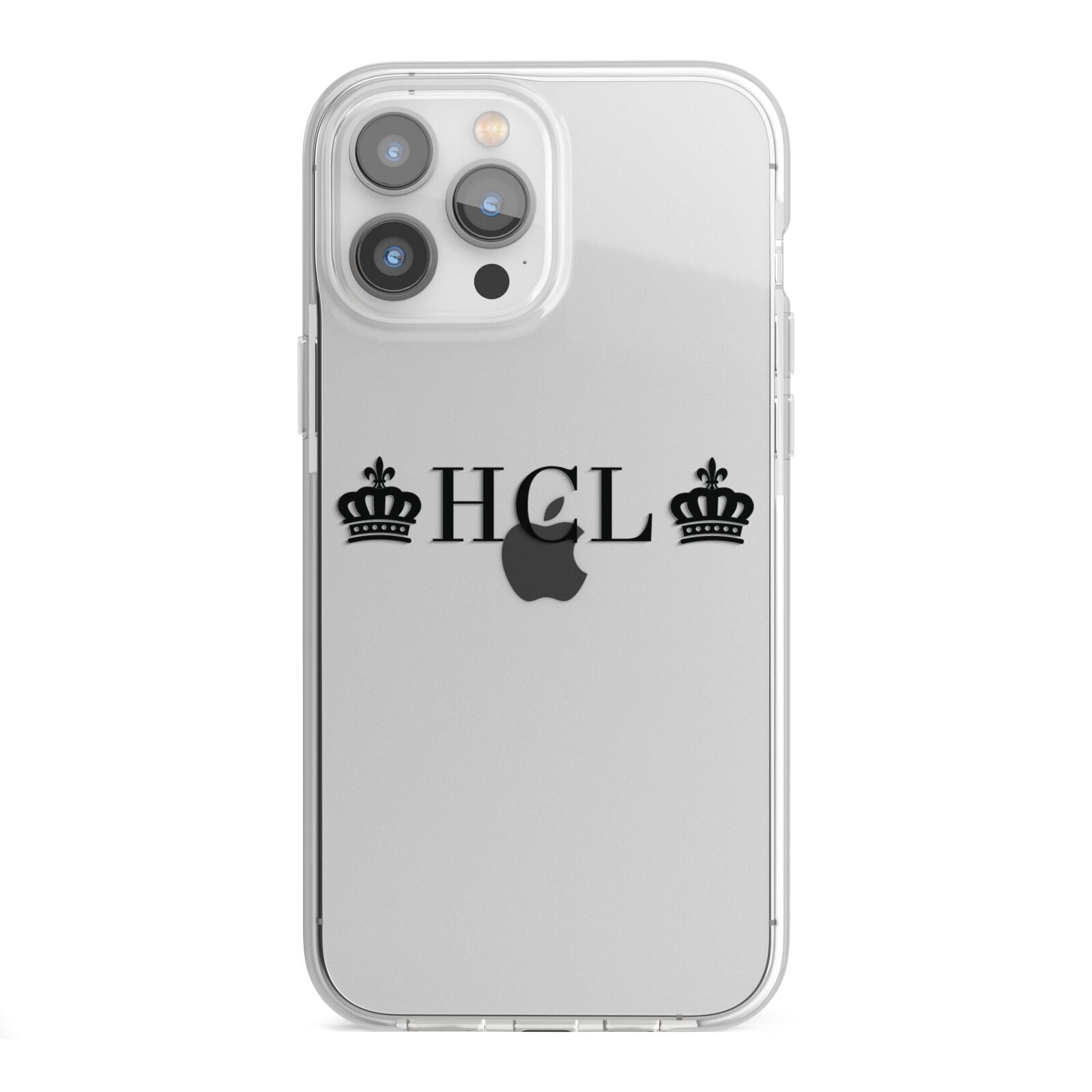 Personalised Black Initials 2 Crowns Clear iPhone 13 Pro Max TPU Impact Case with White Edges