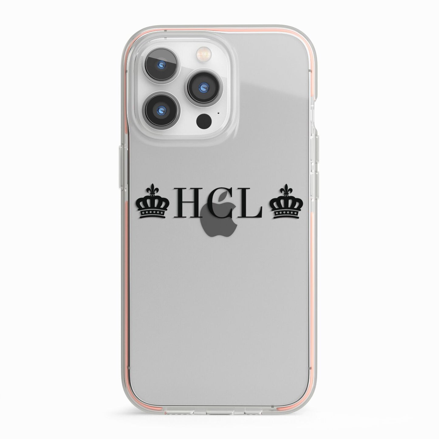 Personalised Black Initials 2 Crowns Clear iPhone 13 Pro TPU Impact Case with Pink Edges