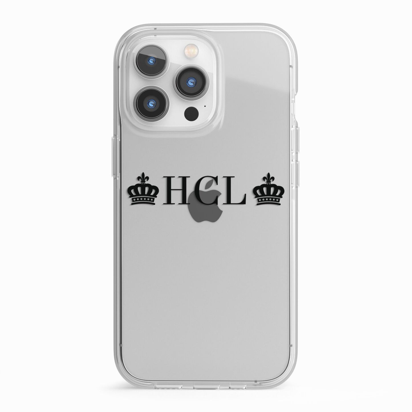 Personalised Black Initials 2 Crowns Clear iPhone 13 Pro TPU Impact Case with White Edges