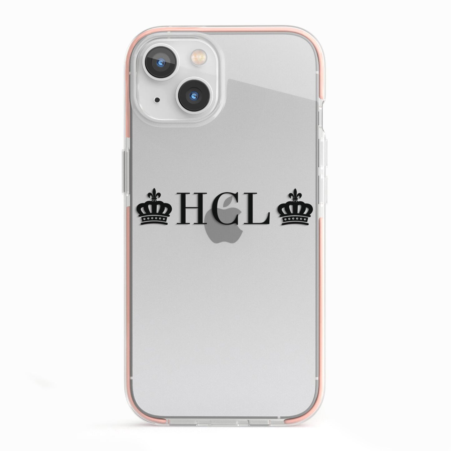 Personalised Black Initials 2 Crowns Clear iPhone 13 TPU Impact Case with Pink Edges