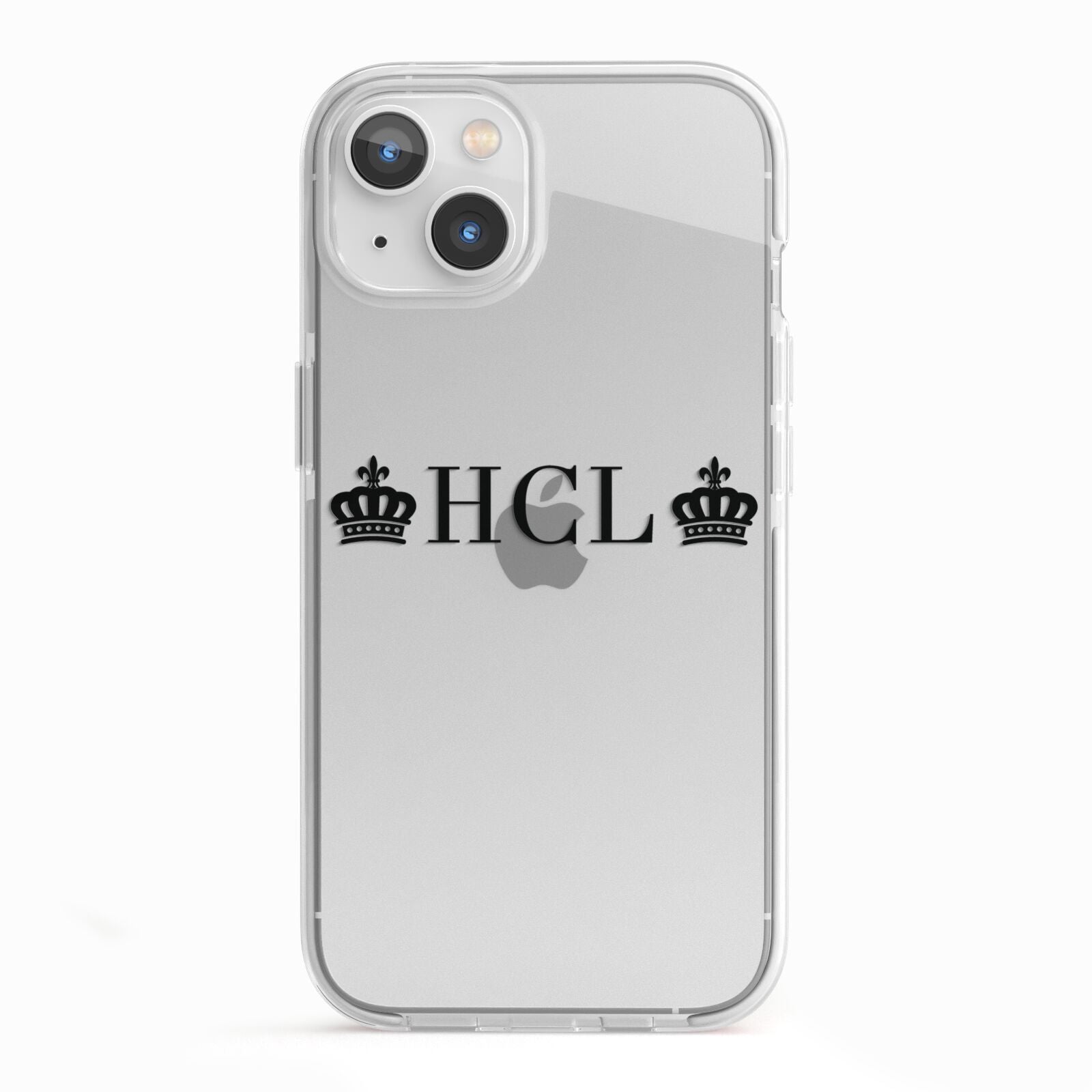 Personalised Black Initials 2 Crowns Clear iPhone 13 TPU Impact Case with White Edges