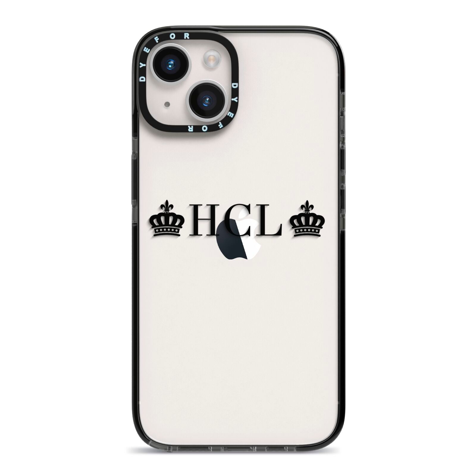 Personalised Black Initials 2 Crowns Clear iPhone 14 Black Impact Case on Silver phone