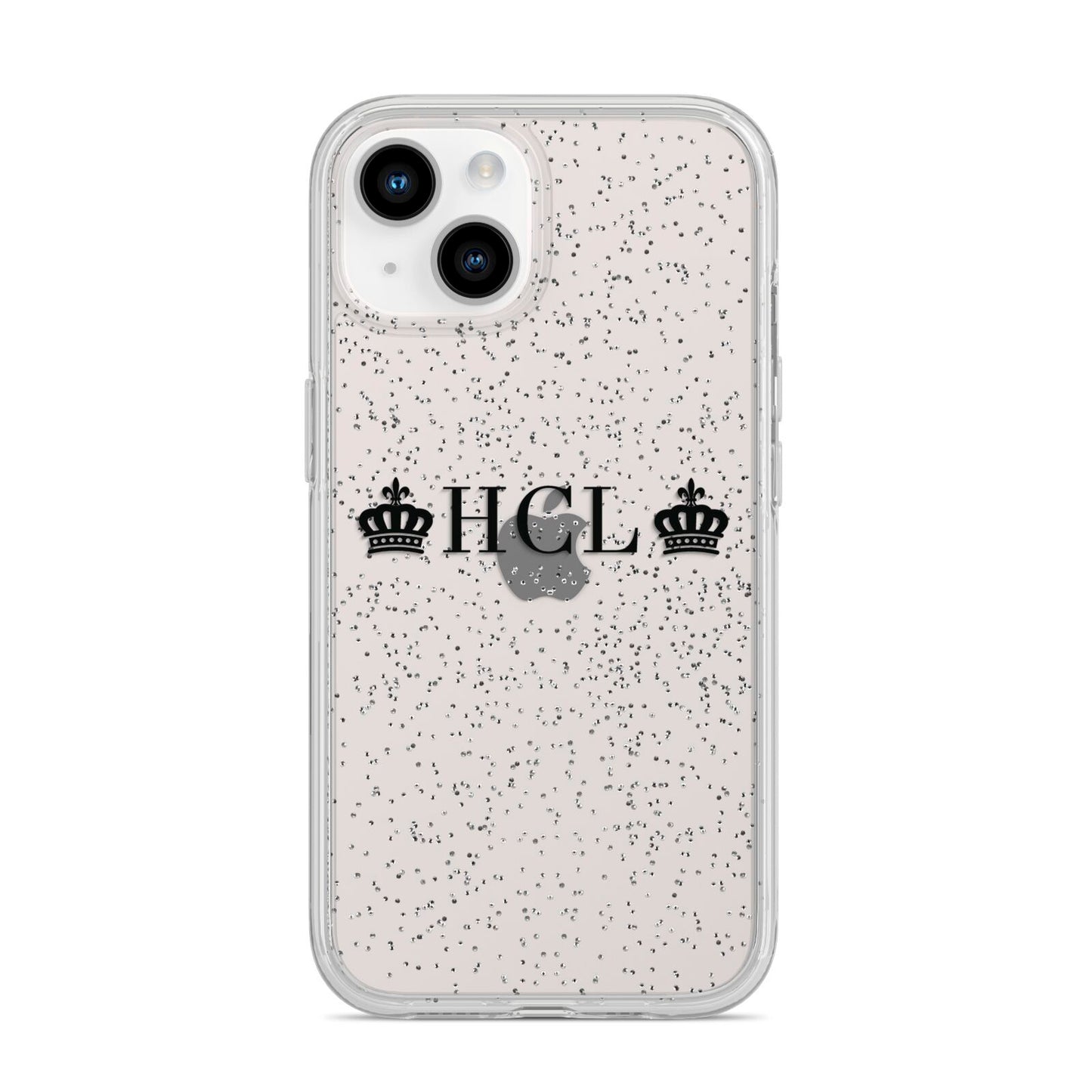 Personalised Black Initials 2 Crowns Clear iPhone 14 Glitter Tough Case Starlight