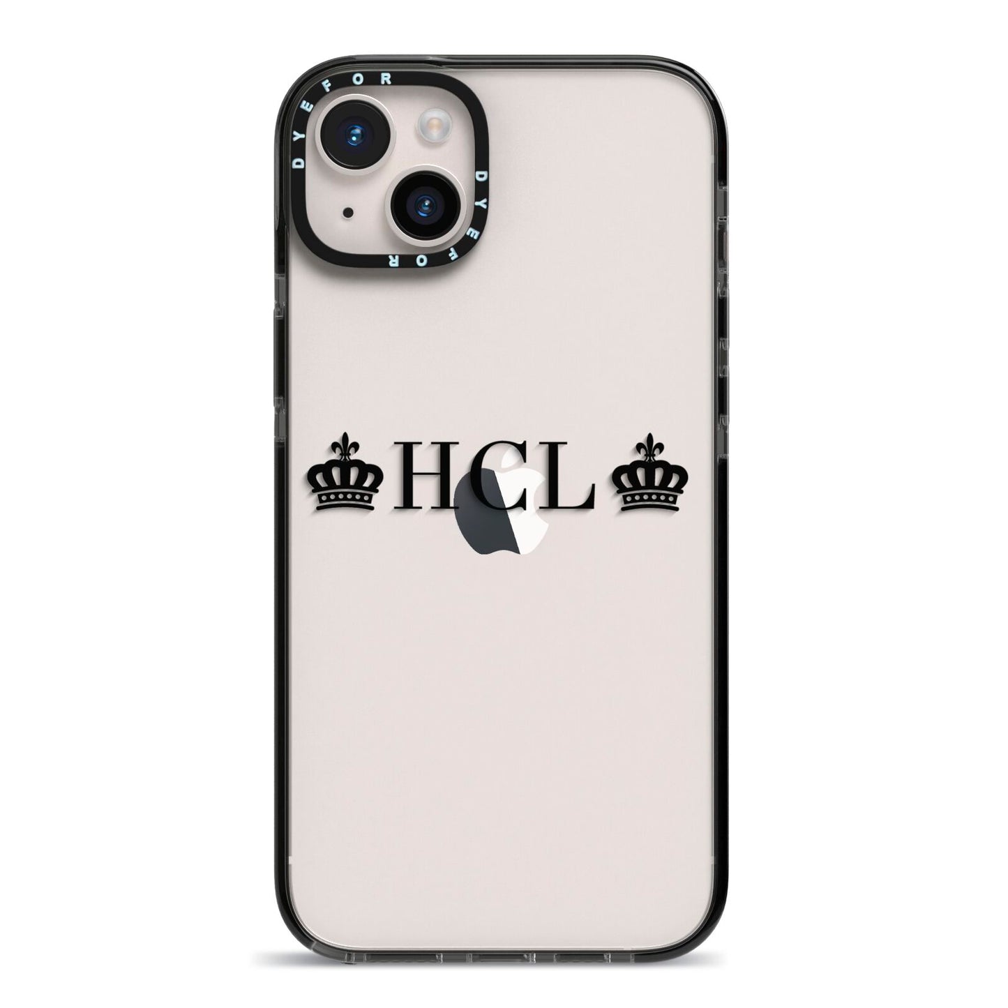 Personalised Black Initials 2 Crowns Clear iPhone 14 Plus Black Impact Case on Silver phone