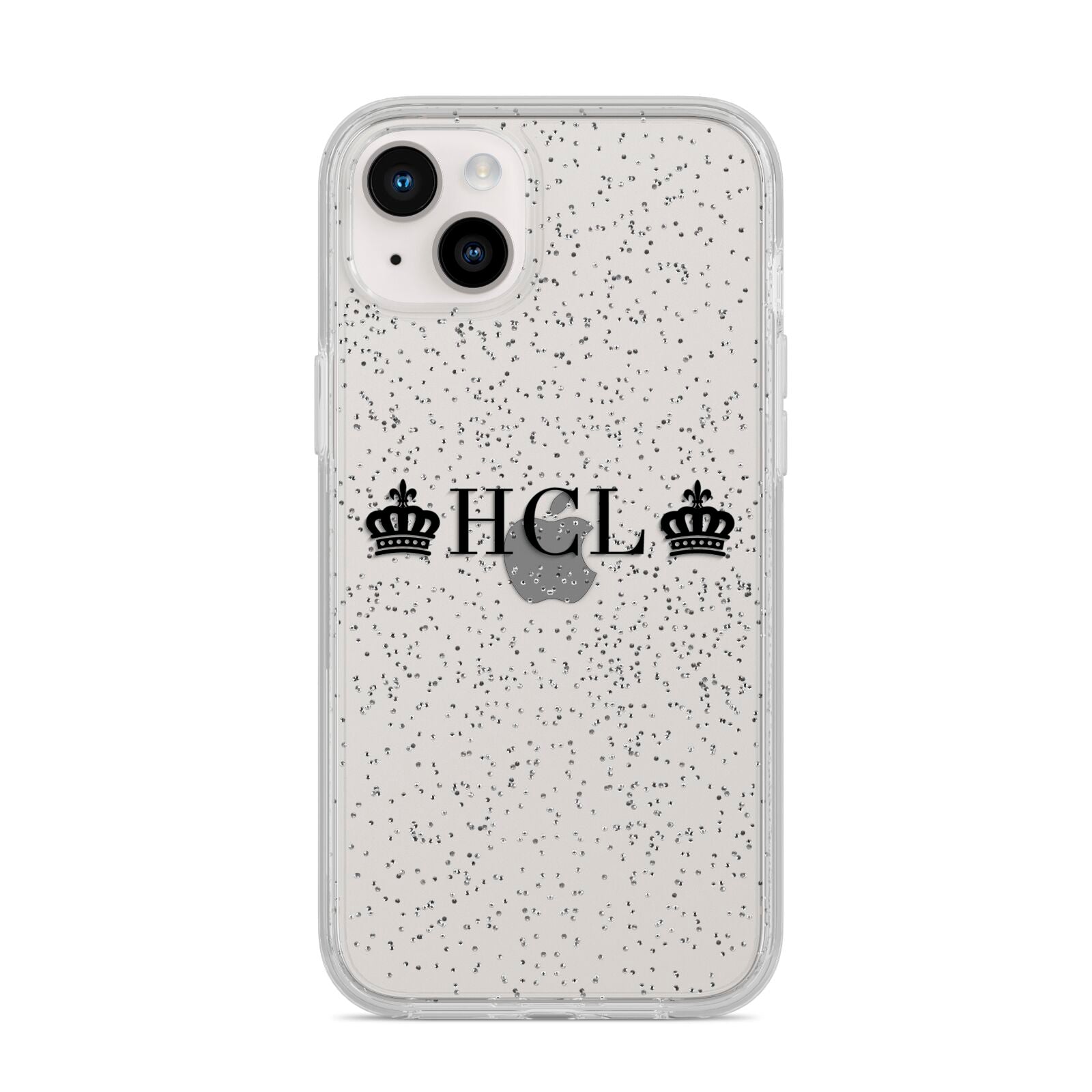 Personalised Black Initials 2 Crowns Clear iPhone 14 Plus Glitter Tough Case Starlight