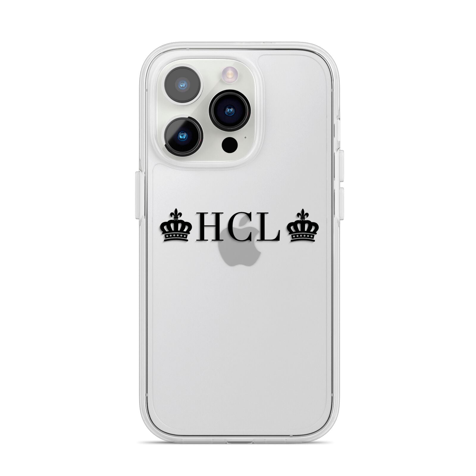 Personalised Black Initials 2 Crowns Clear iPhone 14 Pro Clear Tough Case Silver