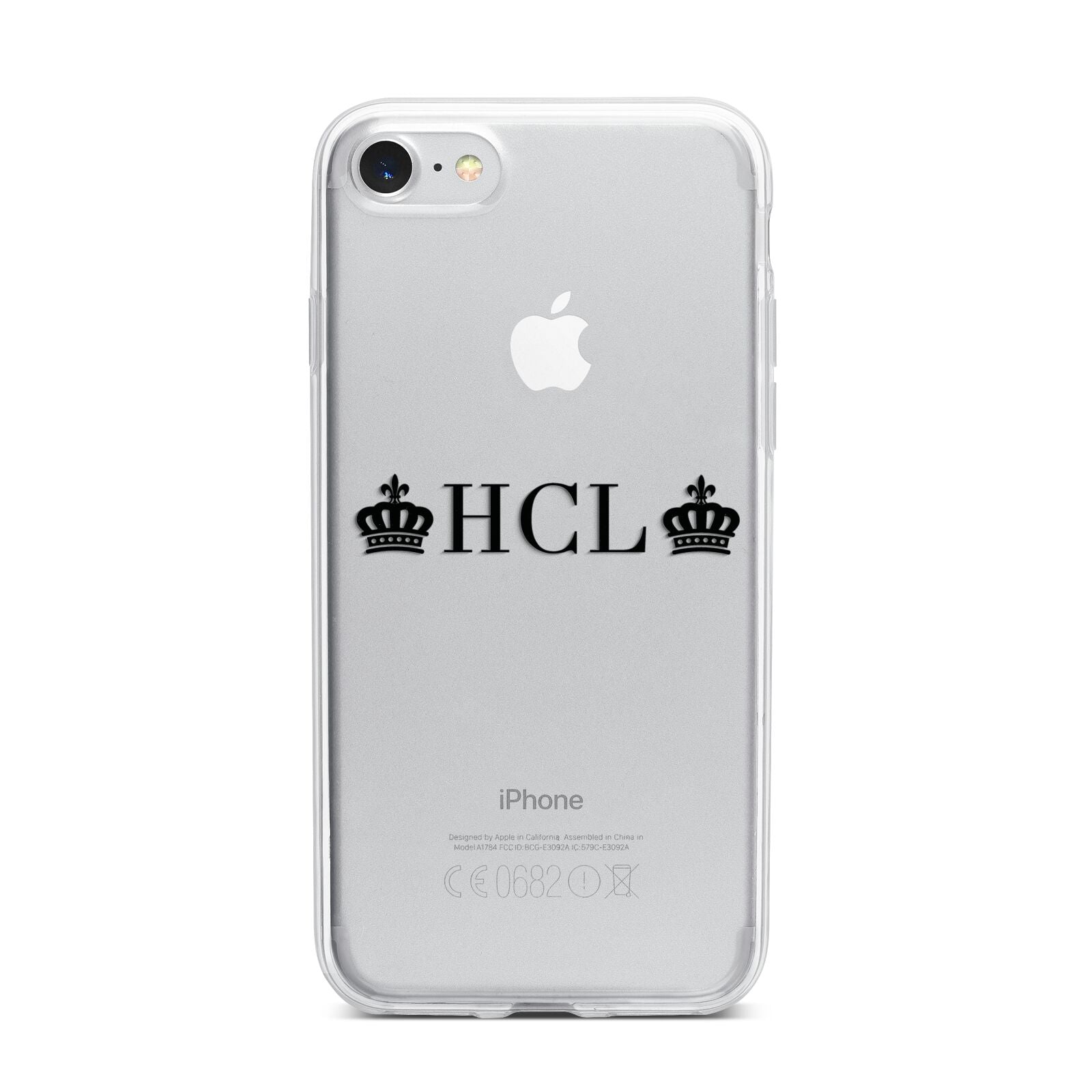 Personalised Black Initials 2 Crowns Clear iPhone 7 Bumper Case on Silver iPhone