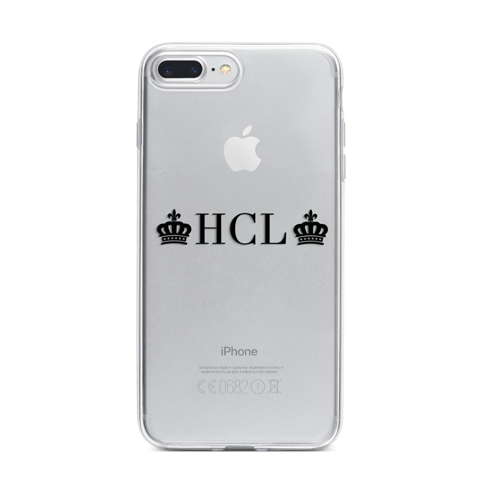 Personalised Black Initials 2 Crowns Clear iPhone 7 Plus Bumper Case on Silver iPhone