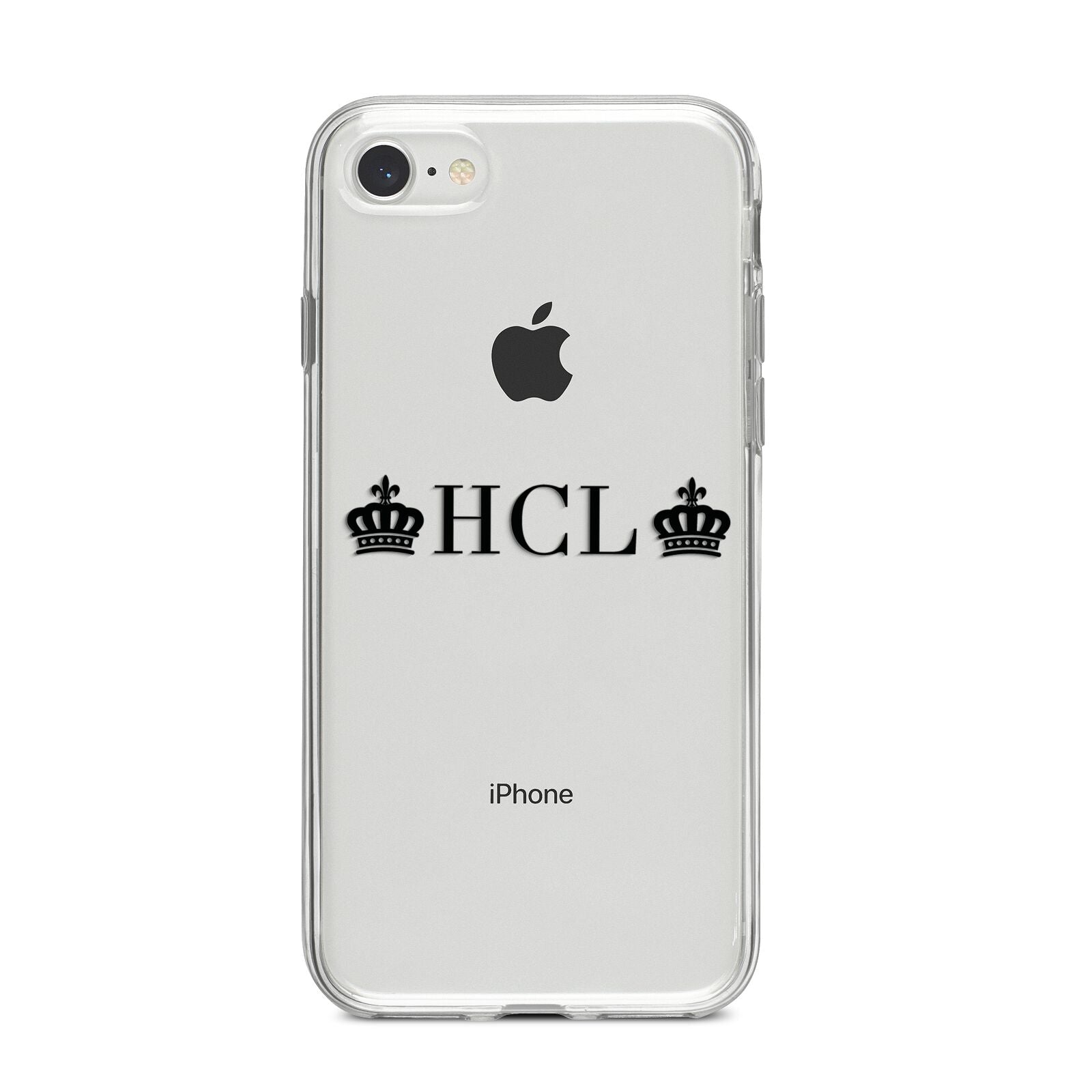 Personalised Black Initials 2 Crowns Clear iPhone 8 Bumper Case on Silver iPhone