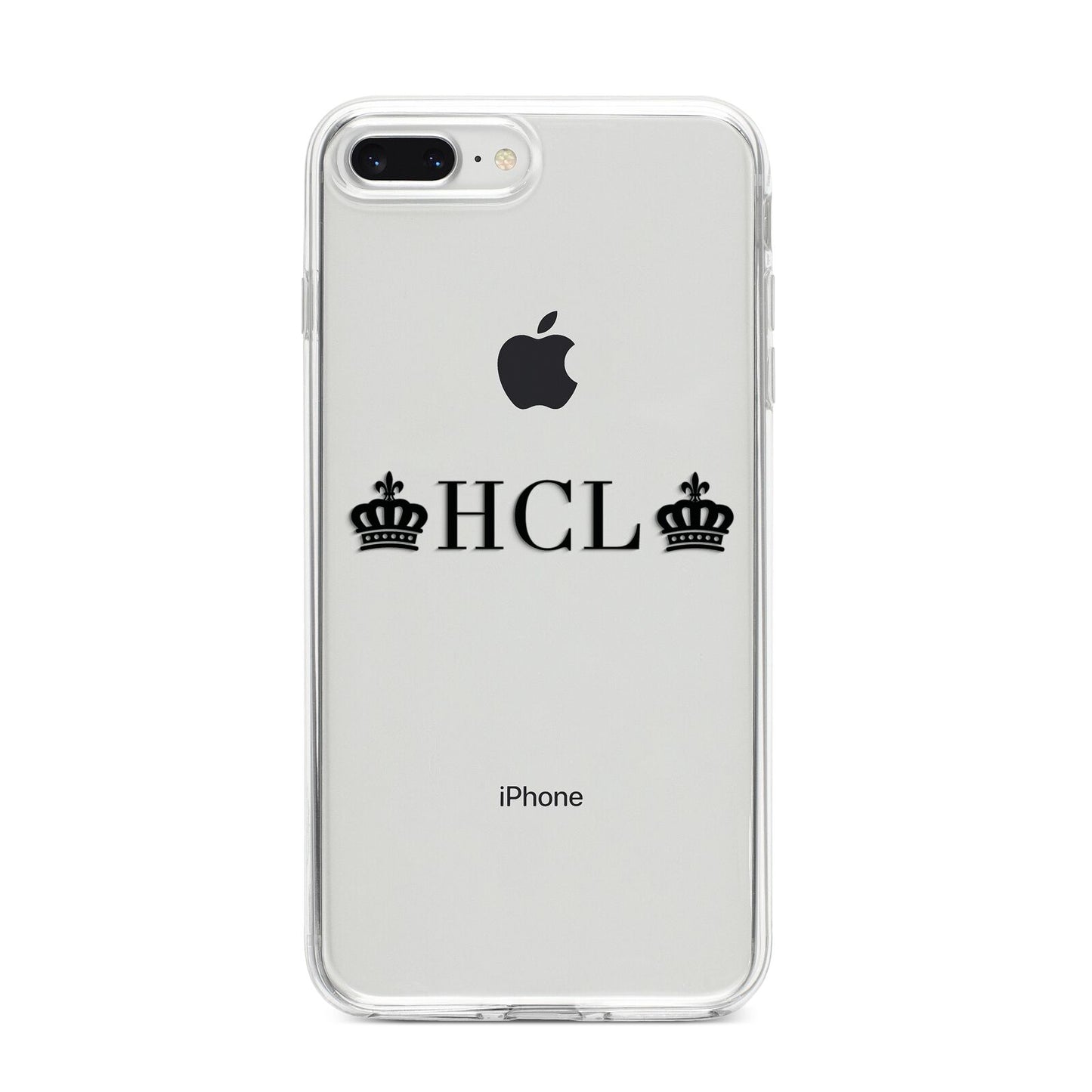 Personalised Black Initials 2 Crowns Clear iPhone 8 Plus Bumper Case on Silver iPhone