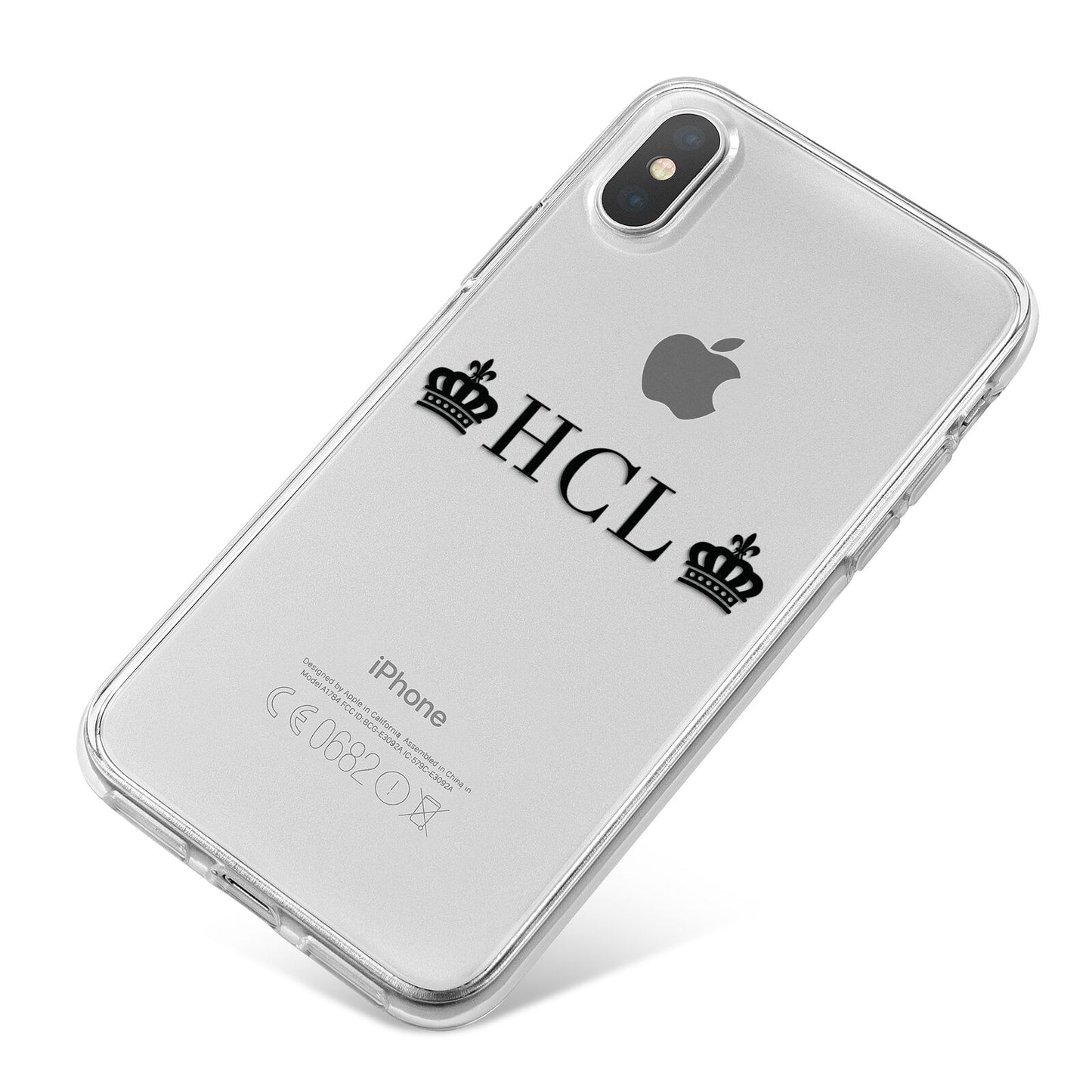 Personalised Black Initials 2 Crowns Clear iPhone X Bumper Case on Silver iPhone